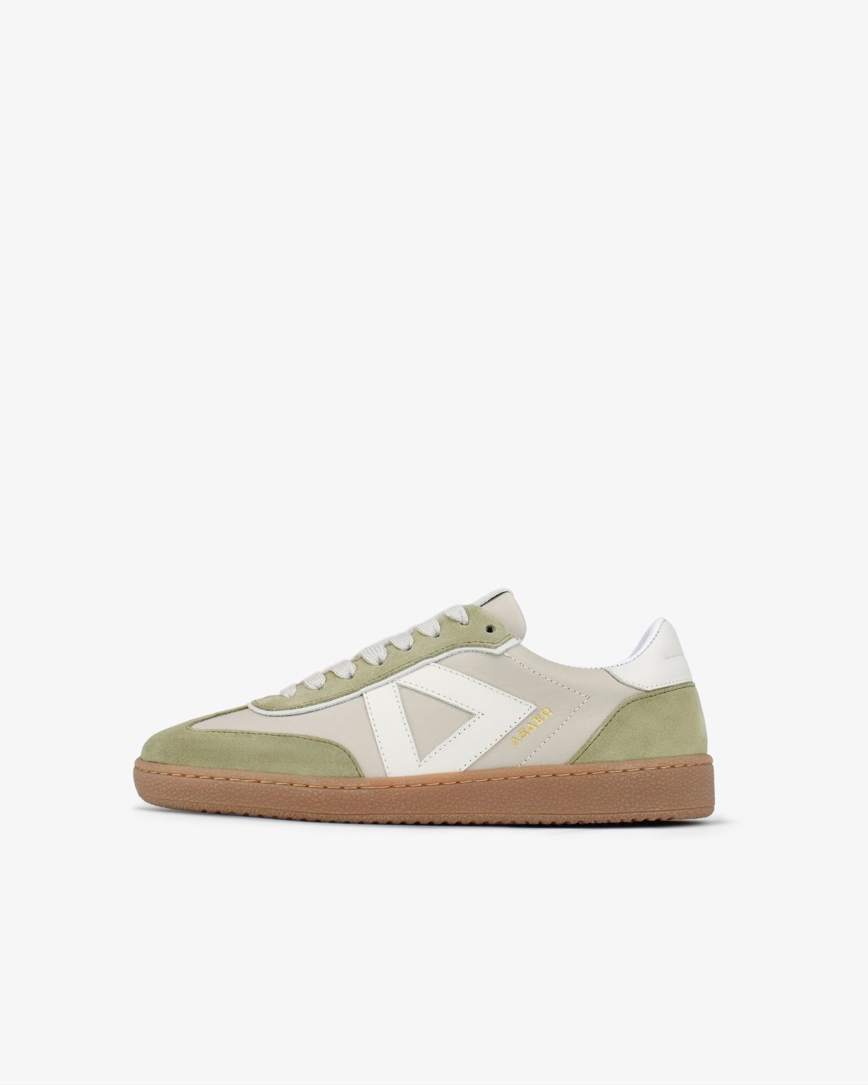 Hera Low Top Trainers - Taupe Leather, Olive Green Suede & Stone Leather