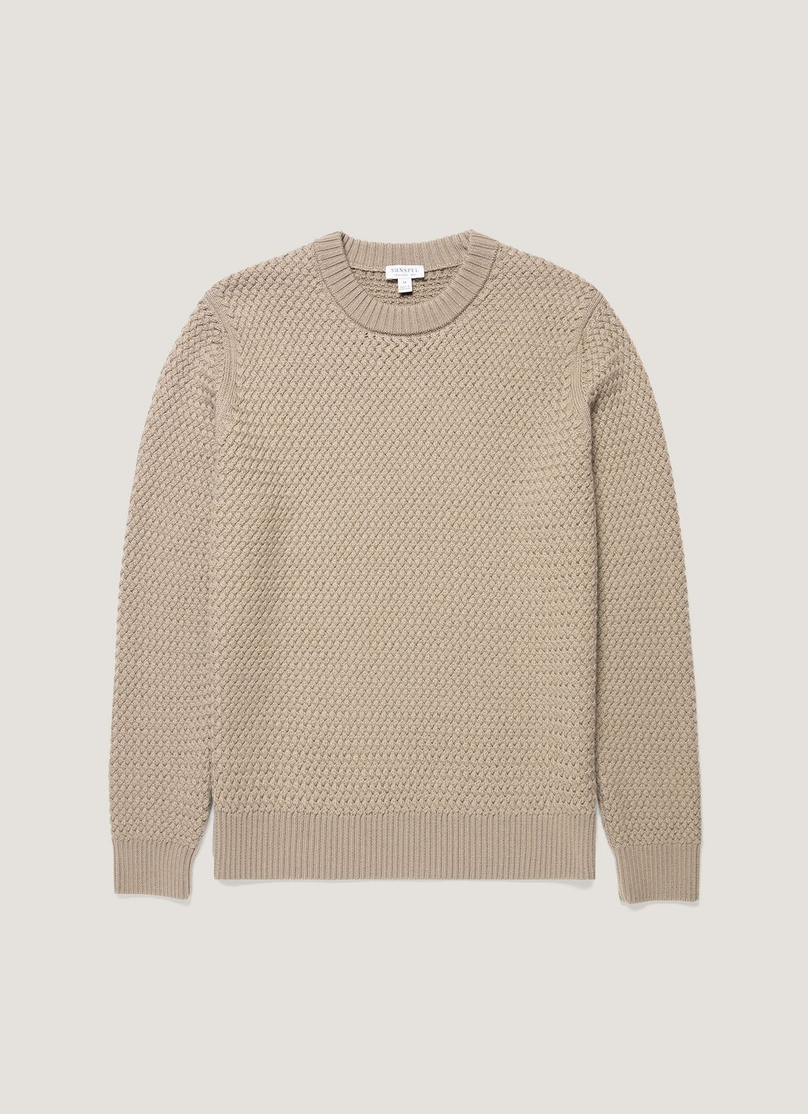 Men's Merino Wool Basketweave Jumper in Stone