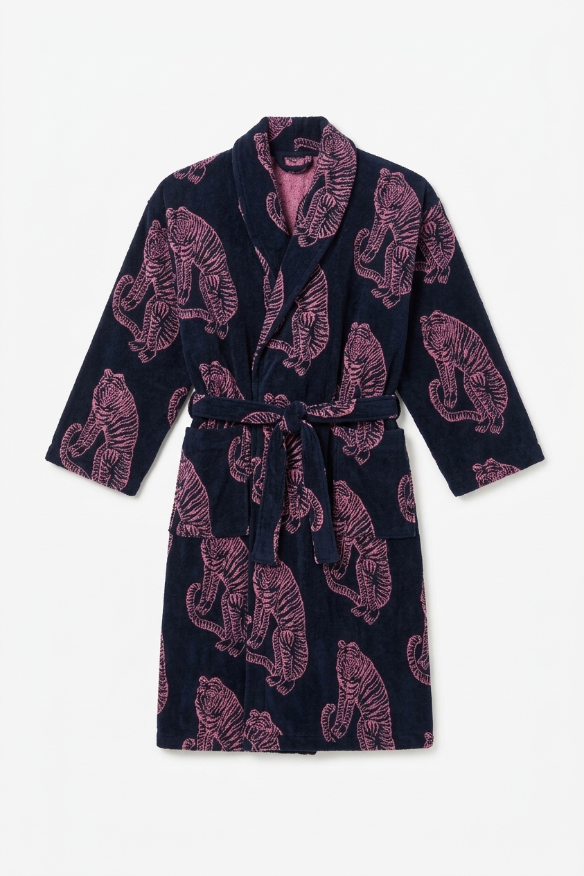 Unisex Towel Robe Sansindo Print Navy Pink