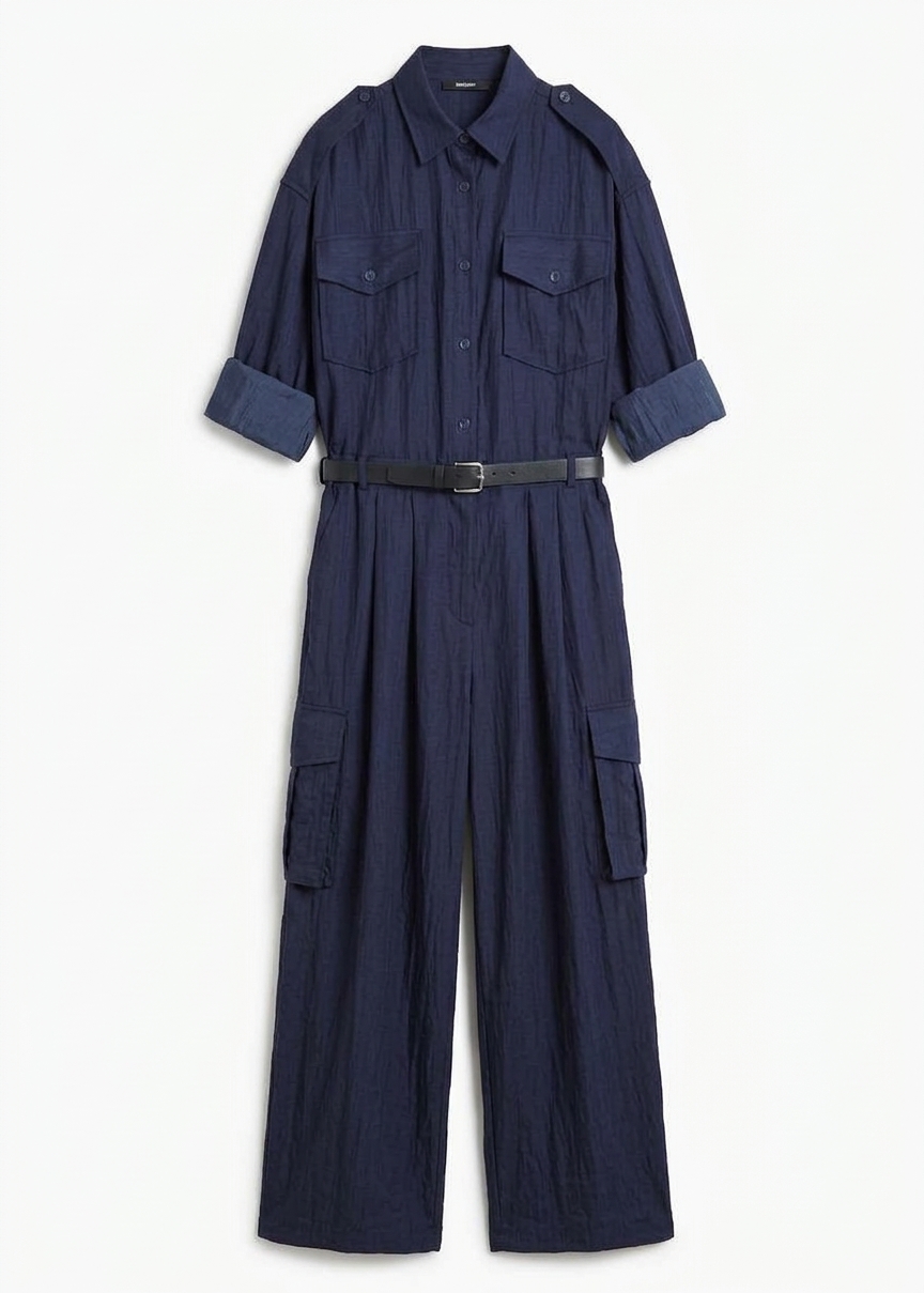 Trevi Textured Cargo Pants - Navy
