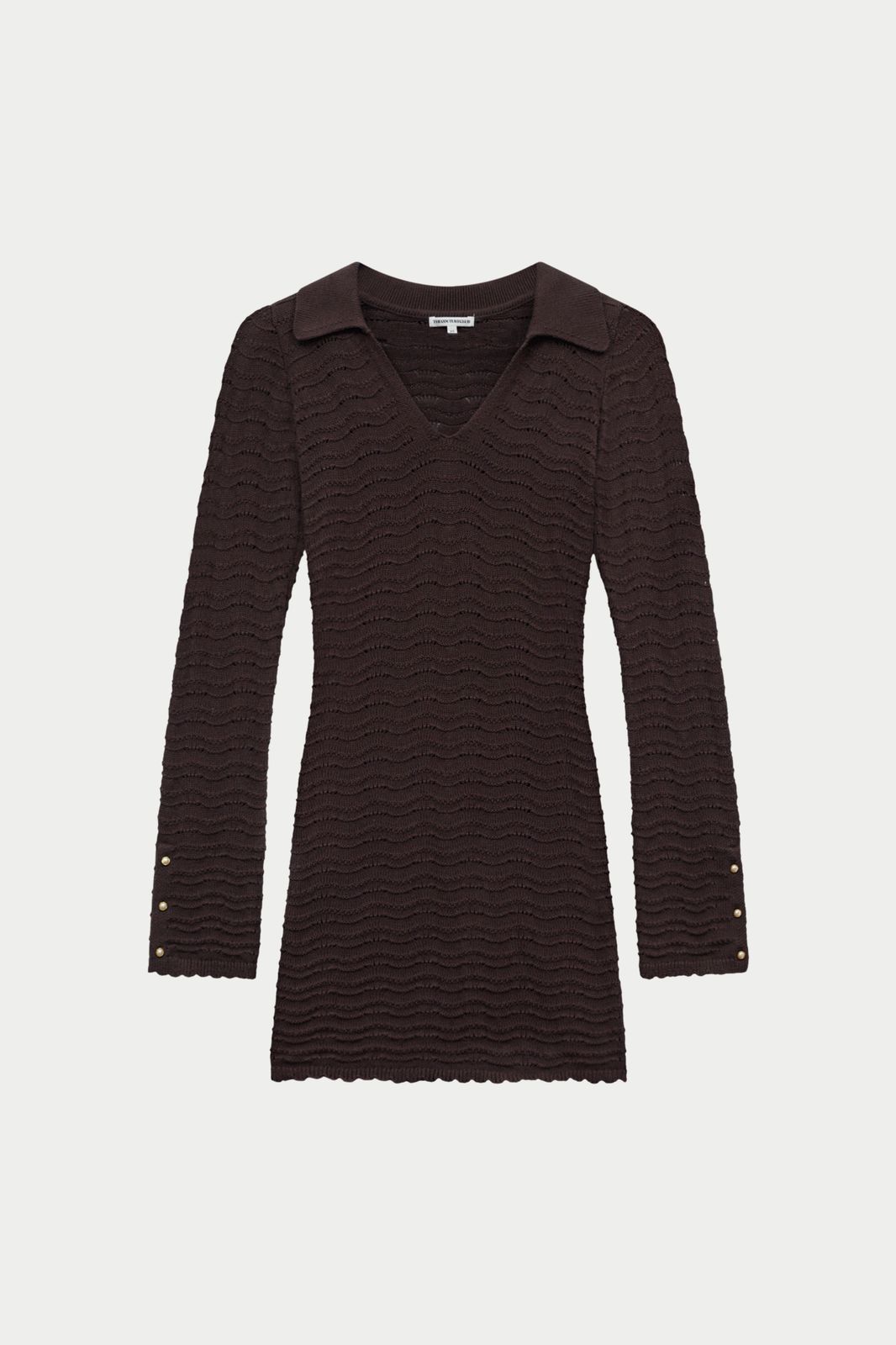 OPEN COLLAR CROCHET KNIT MINI DRESS - CHOCOLATE