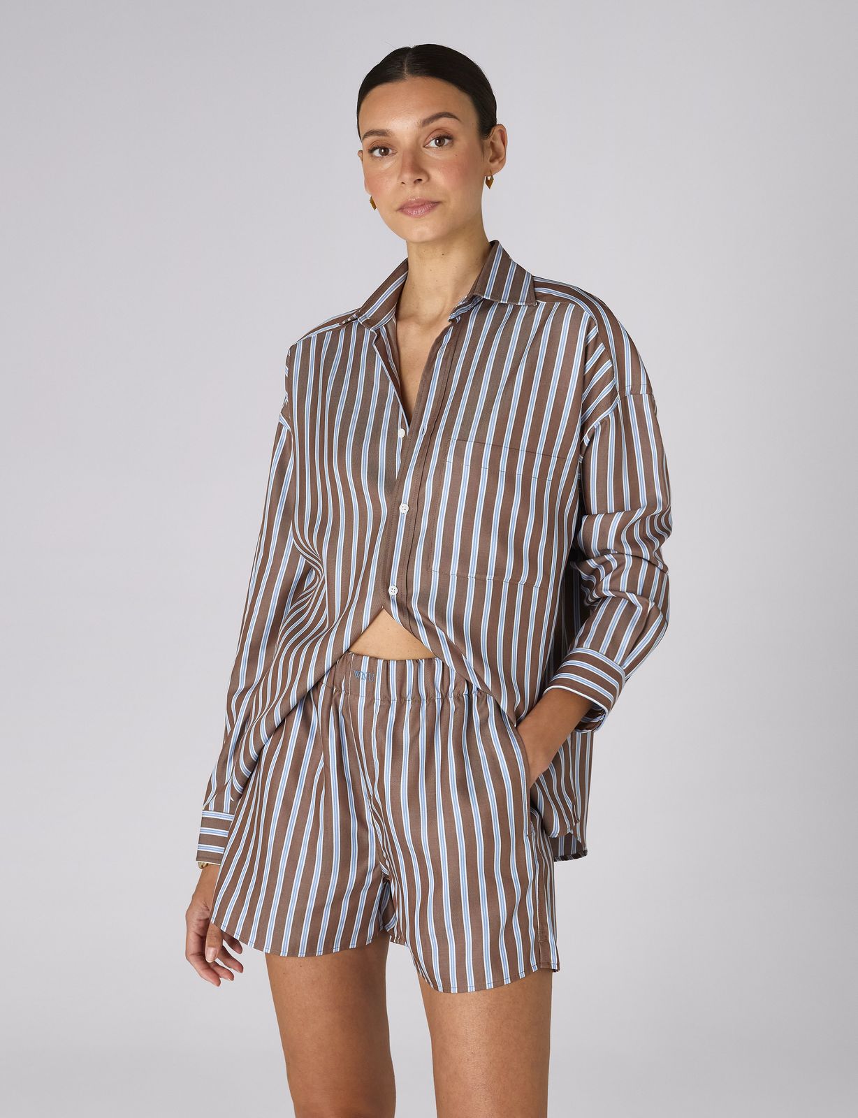The Set: TENCEL™ Lyocell Mocha Multi Stripe Shirt & Boxer