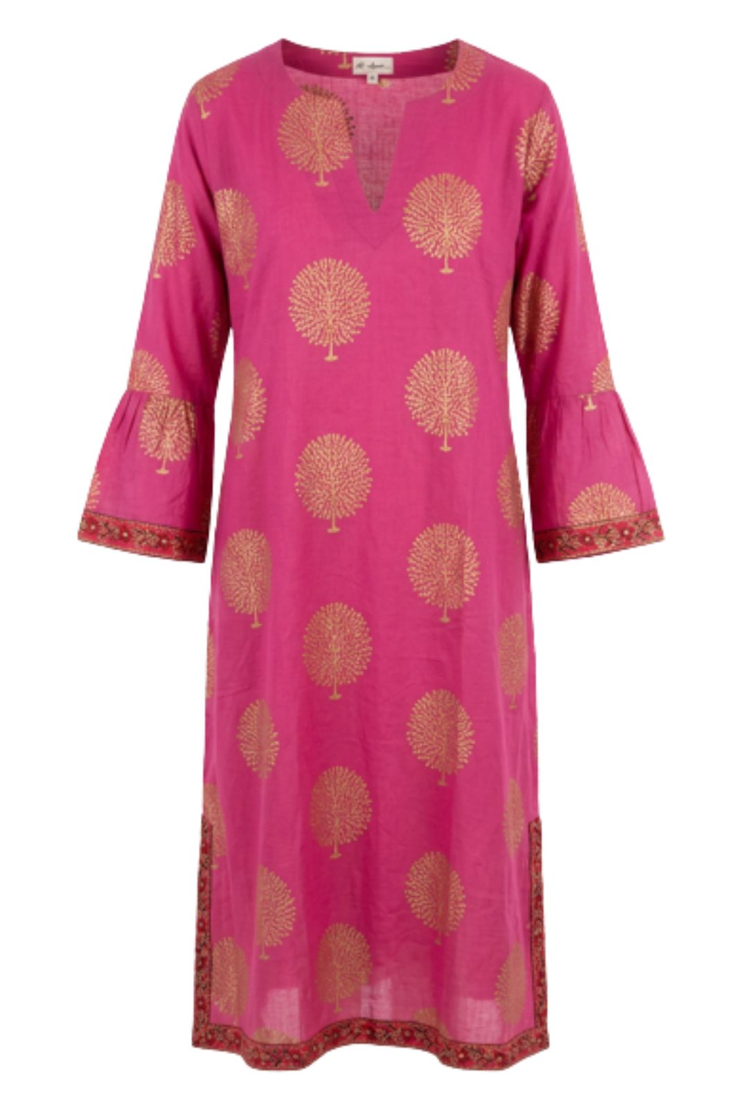 Cotton Belle Kaftan Dress in Bubblegum Pink & Gold