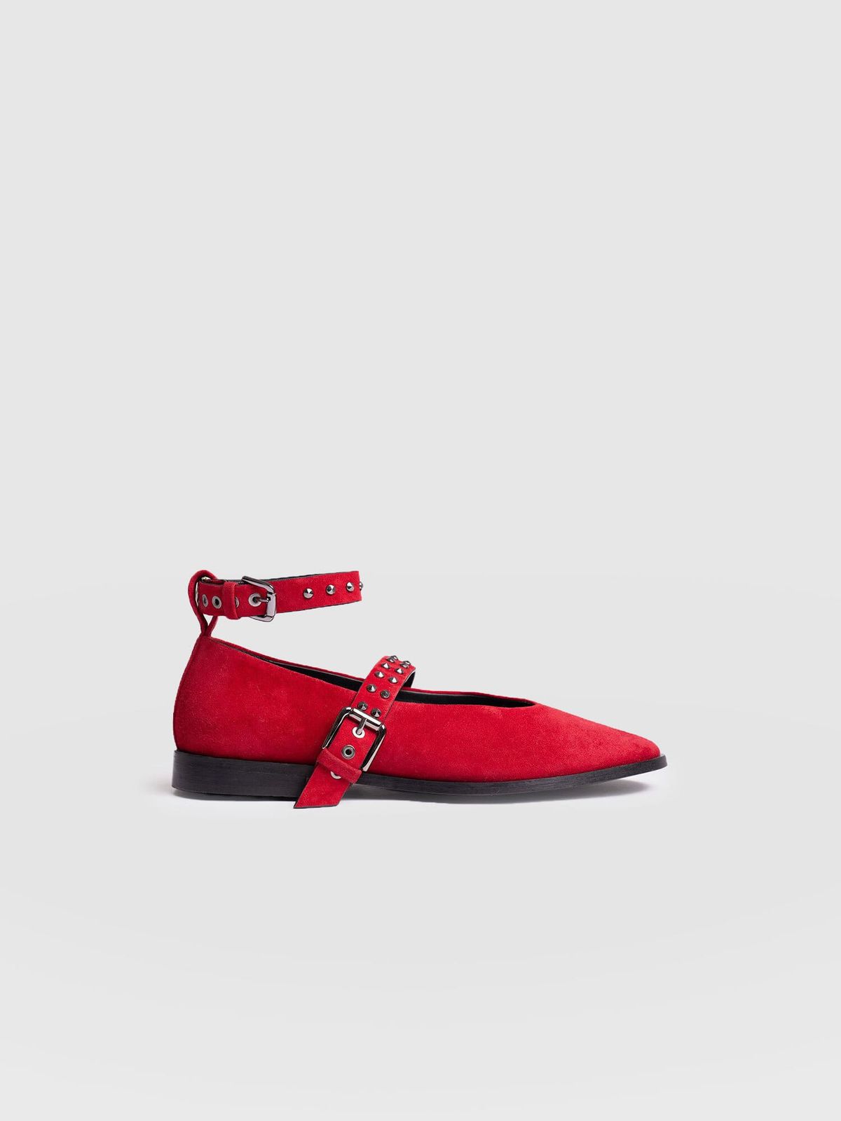 Vega Studded Ballerina Flats - Red Suede