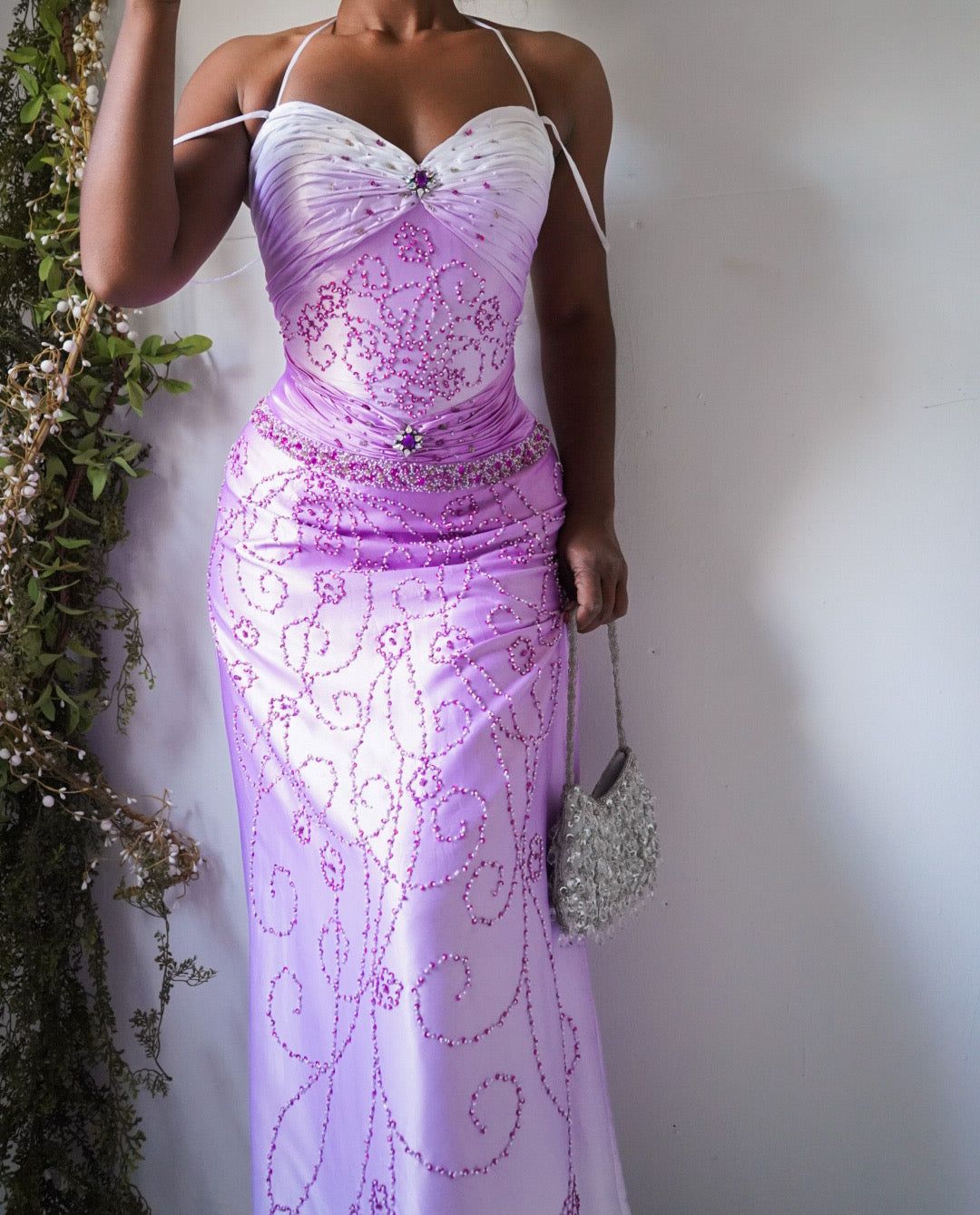 Rare Vintage Y2K Ombre Pink Beaded Jasmine Gown