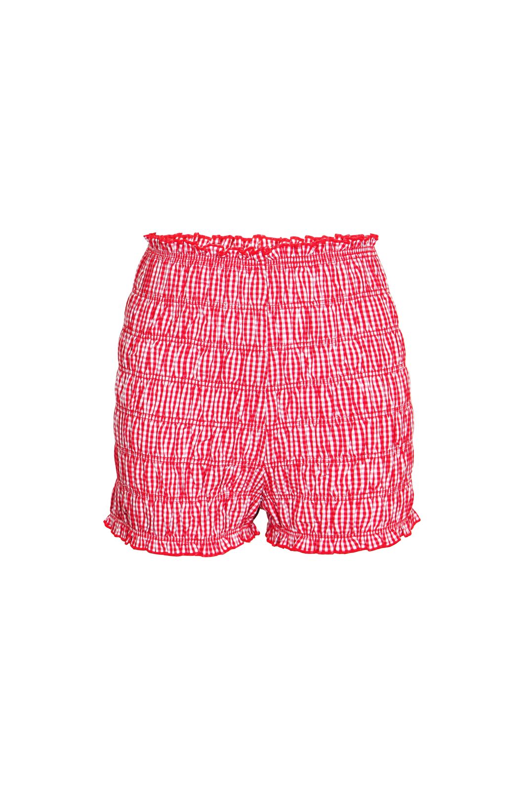 Danica Red Cotton Gingham Shirred Shorts