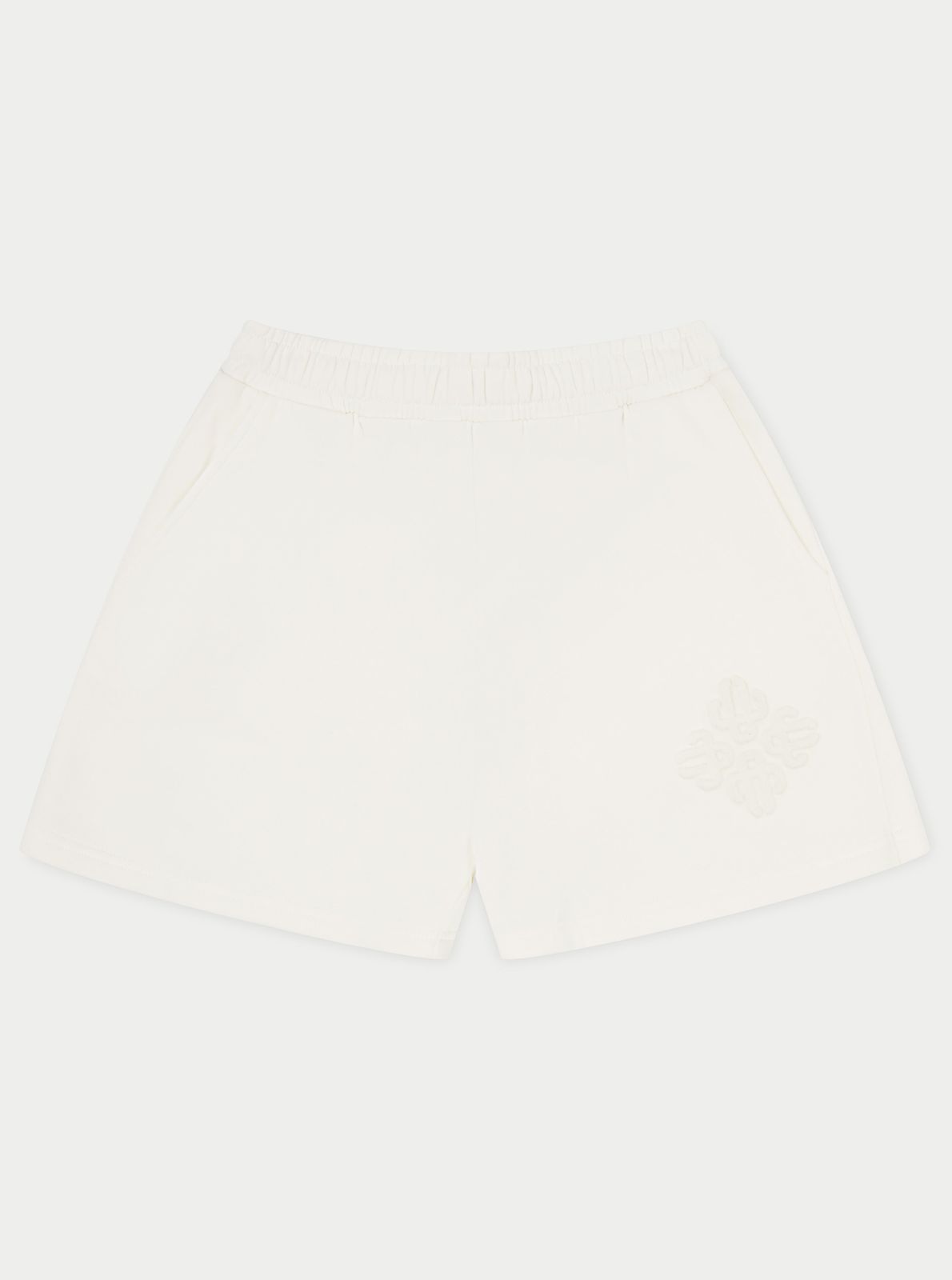 EMBLEM EMBOSSED SHORTS - OFF WHITE