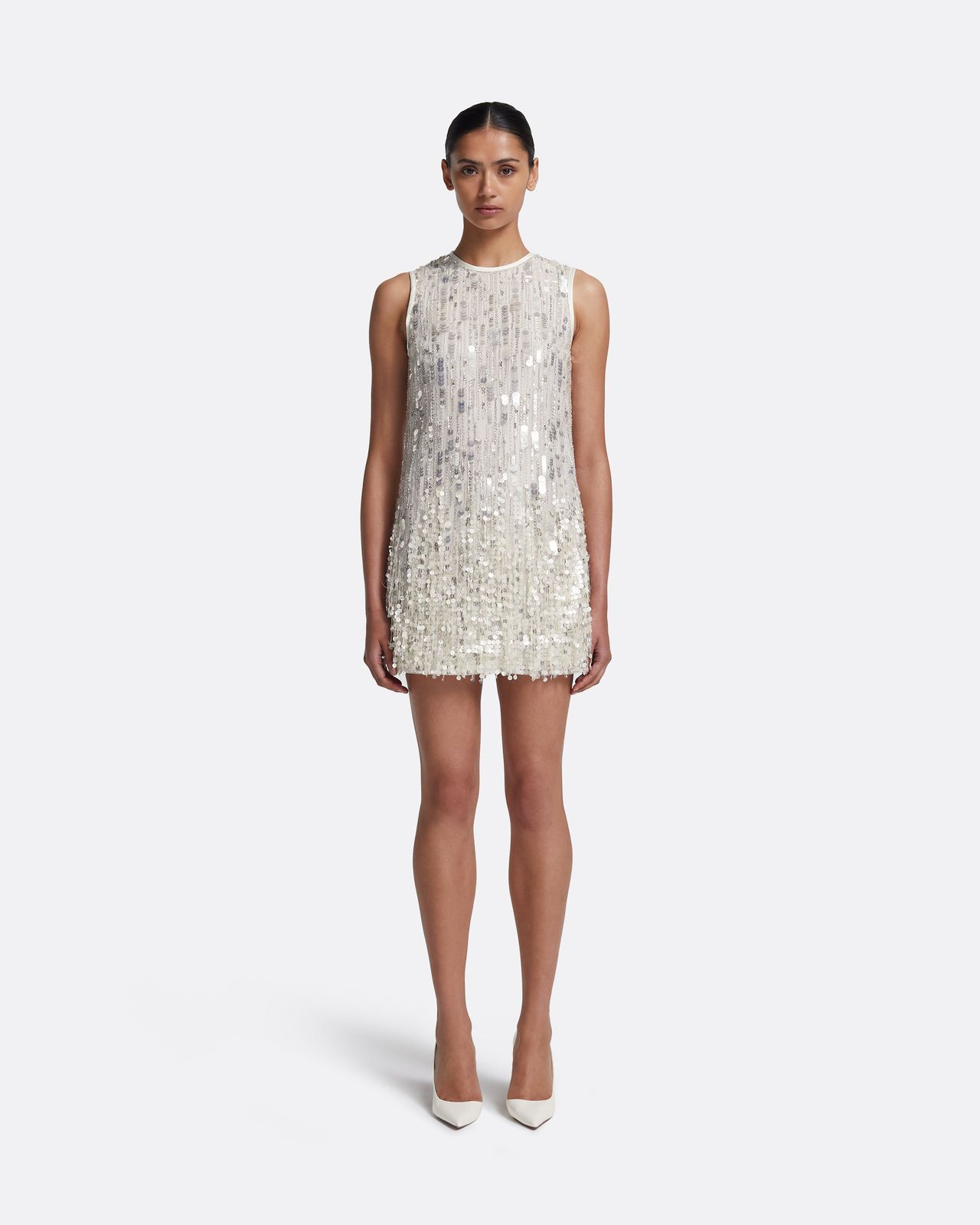 Ariana Short Dress in Ivory with Crystal Embellishment