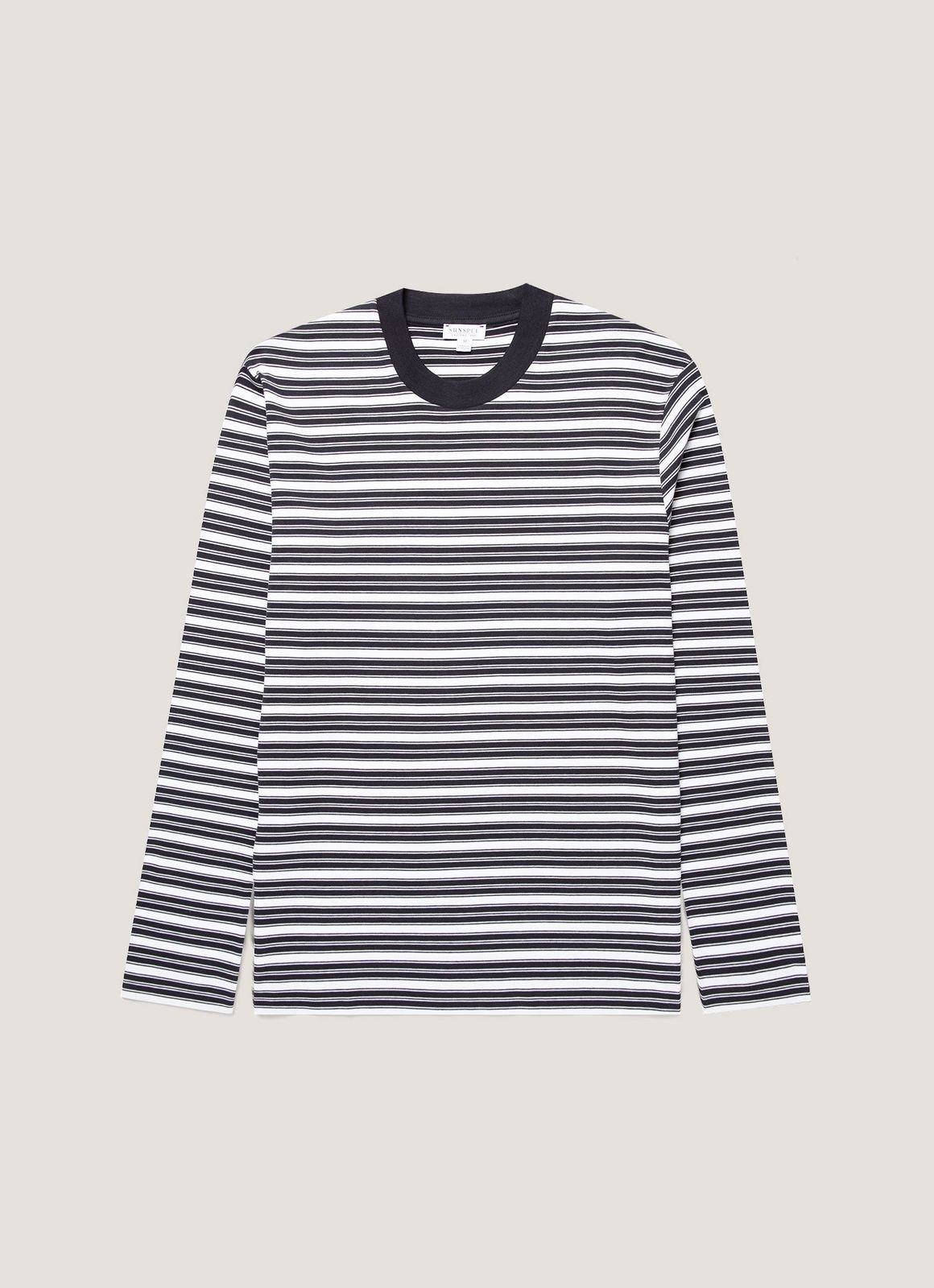 Men's Long Sleeve Heavyweight T-shirt in White/Navy