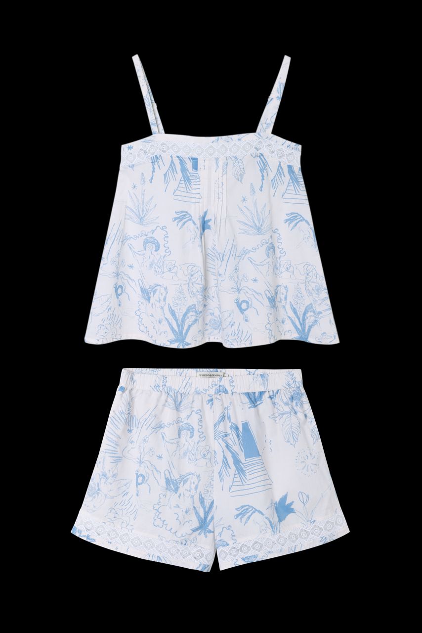 Martha Cami & Shorts Set Temple Del Sol Cream/blue