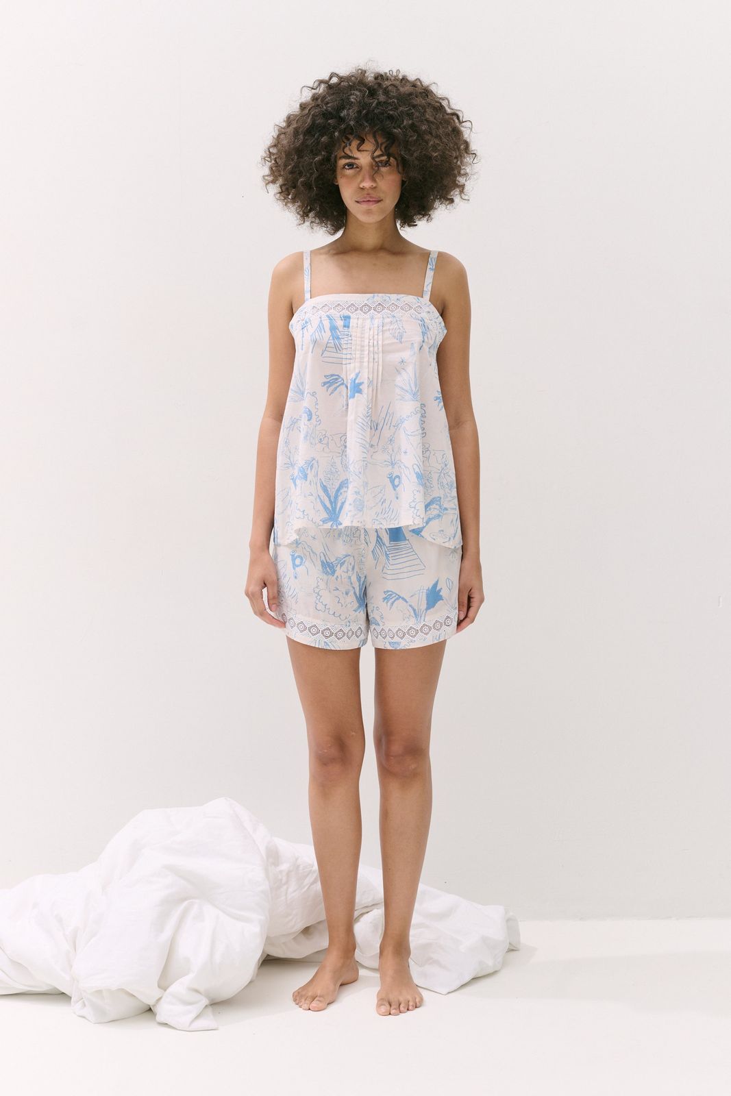 Martha Cami & Shorts Set Temple Del Sol Cream/Blue