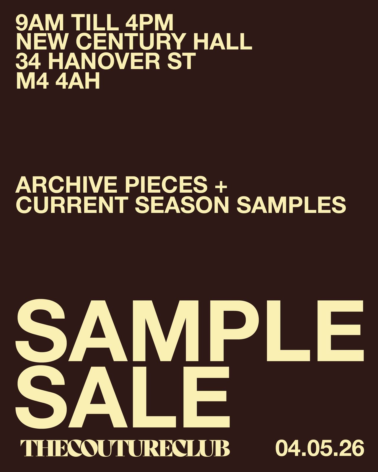 Sample Sale Ticket - May 4th 2026