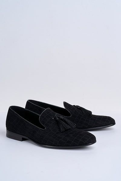 Alessandro Croc-Embossed Tassel Loafers – Noir Eclipse