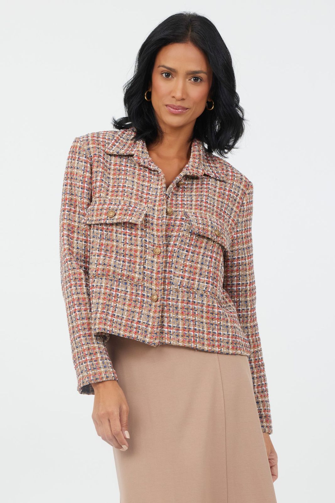 Jadore Checked Jacket With Gold Buttons