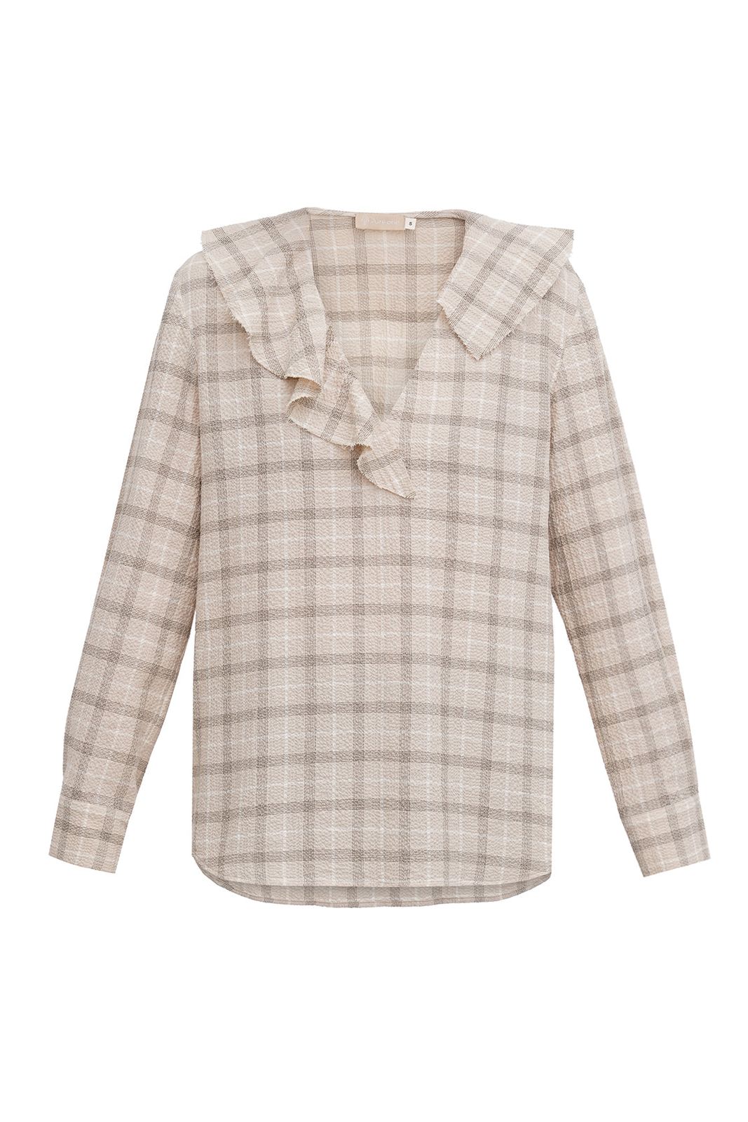 Organic Cotton Check Wrinkled Blouse | Cream &amp; Beige