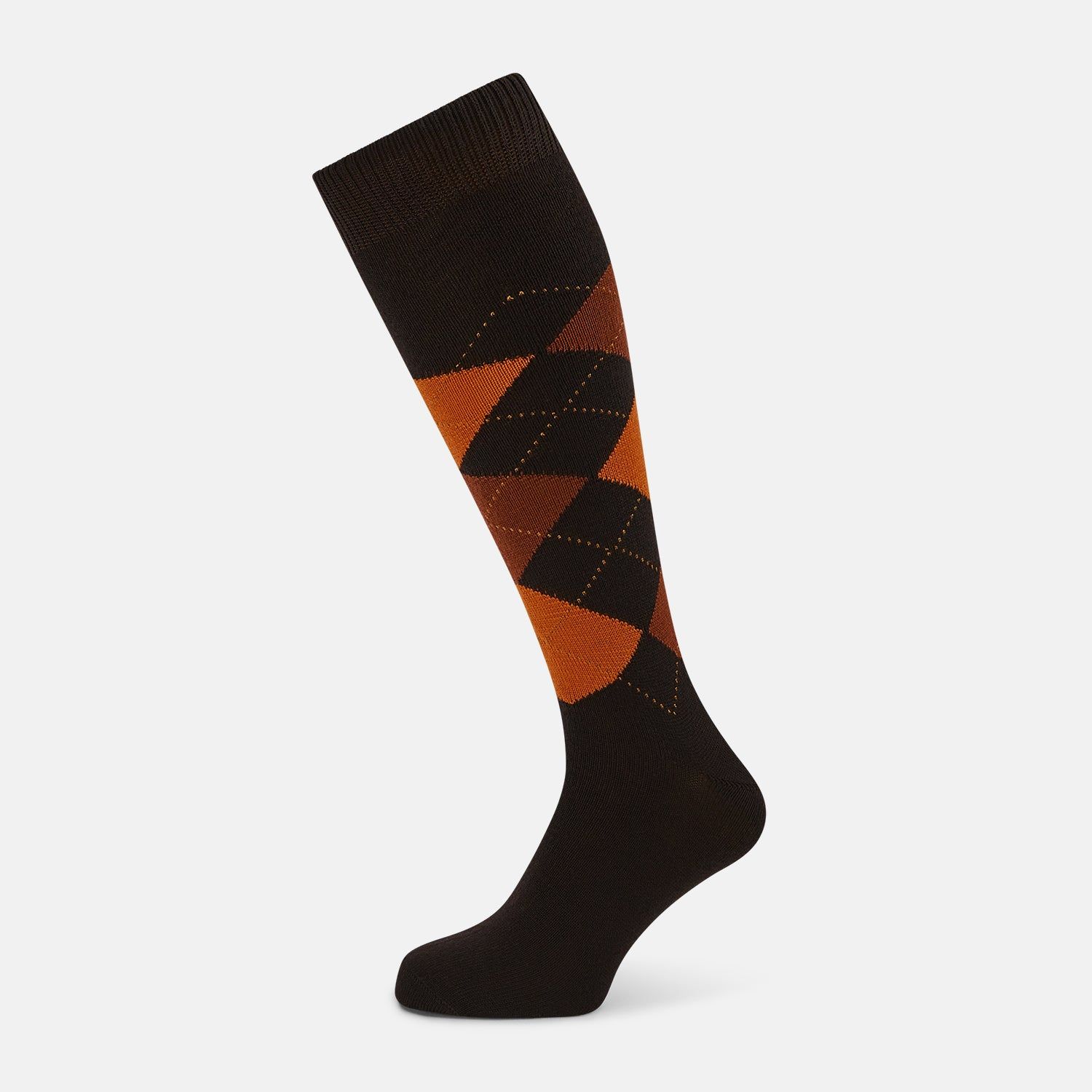 Brown & Orange Check Wool Long Socks