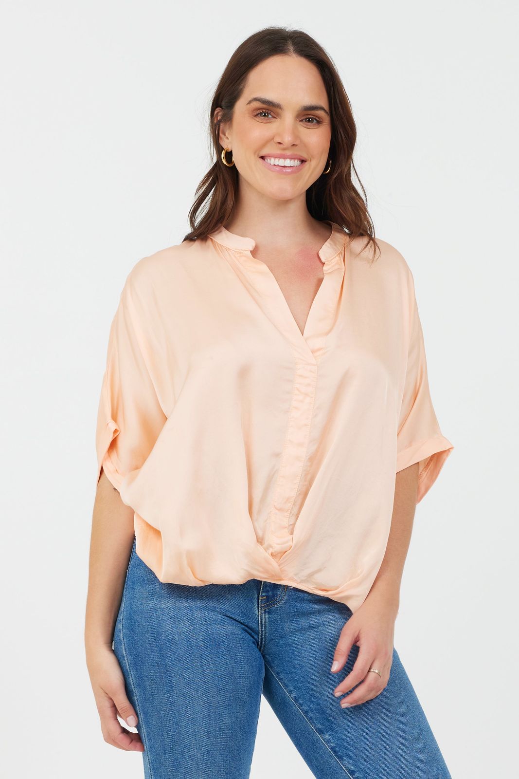 Perry Satin Hi Lo Tee With Turn Up Sleeves