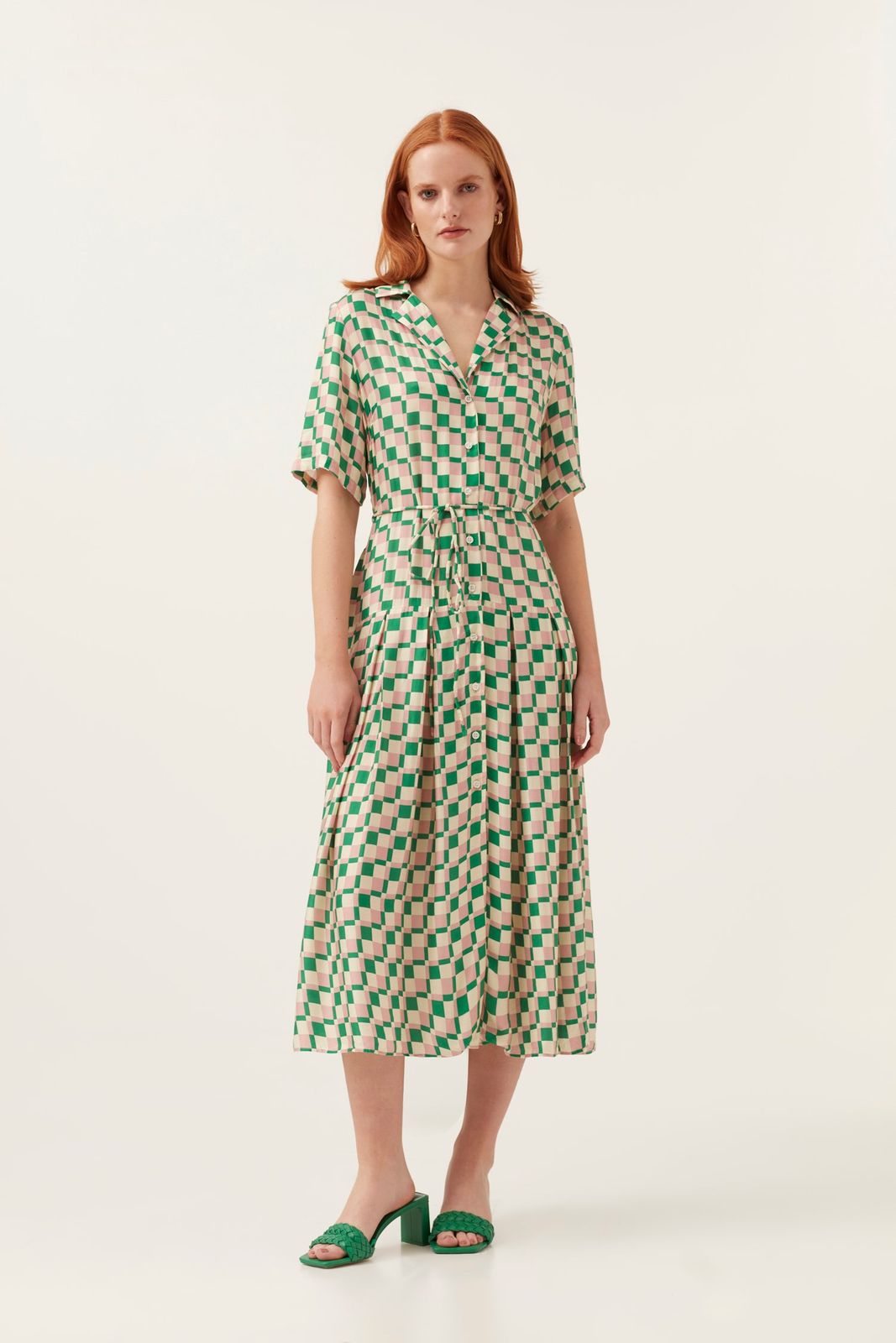 Checkerboard | Ecovero Viscose Shirt Dress | Pink/ Green