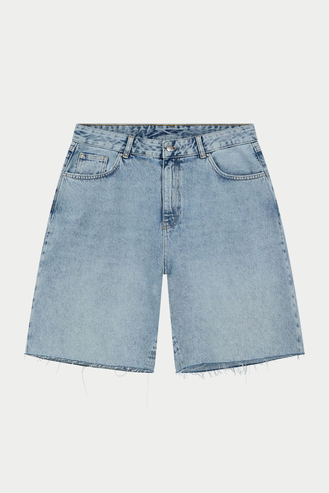 DENIM RAW EDGE SHORTS - MID STONE WASH