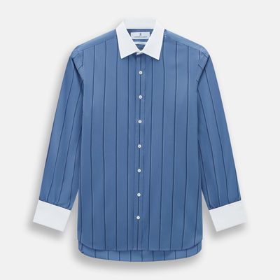 Steel Grey Track Stripe Shirt with Contrast T&A Collar and Cuffs