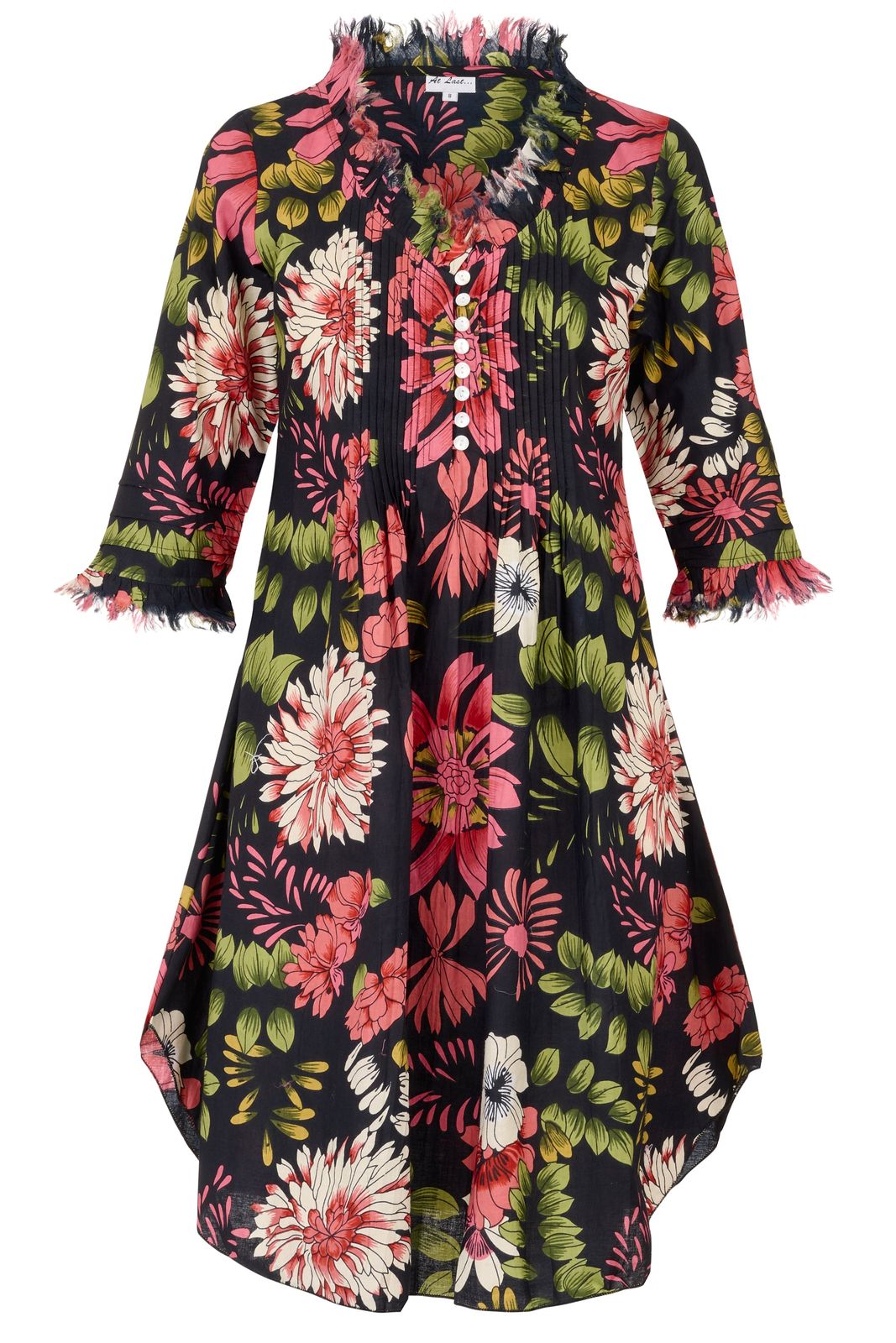 Annabel Cotton Tunic In Black Floral
