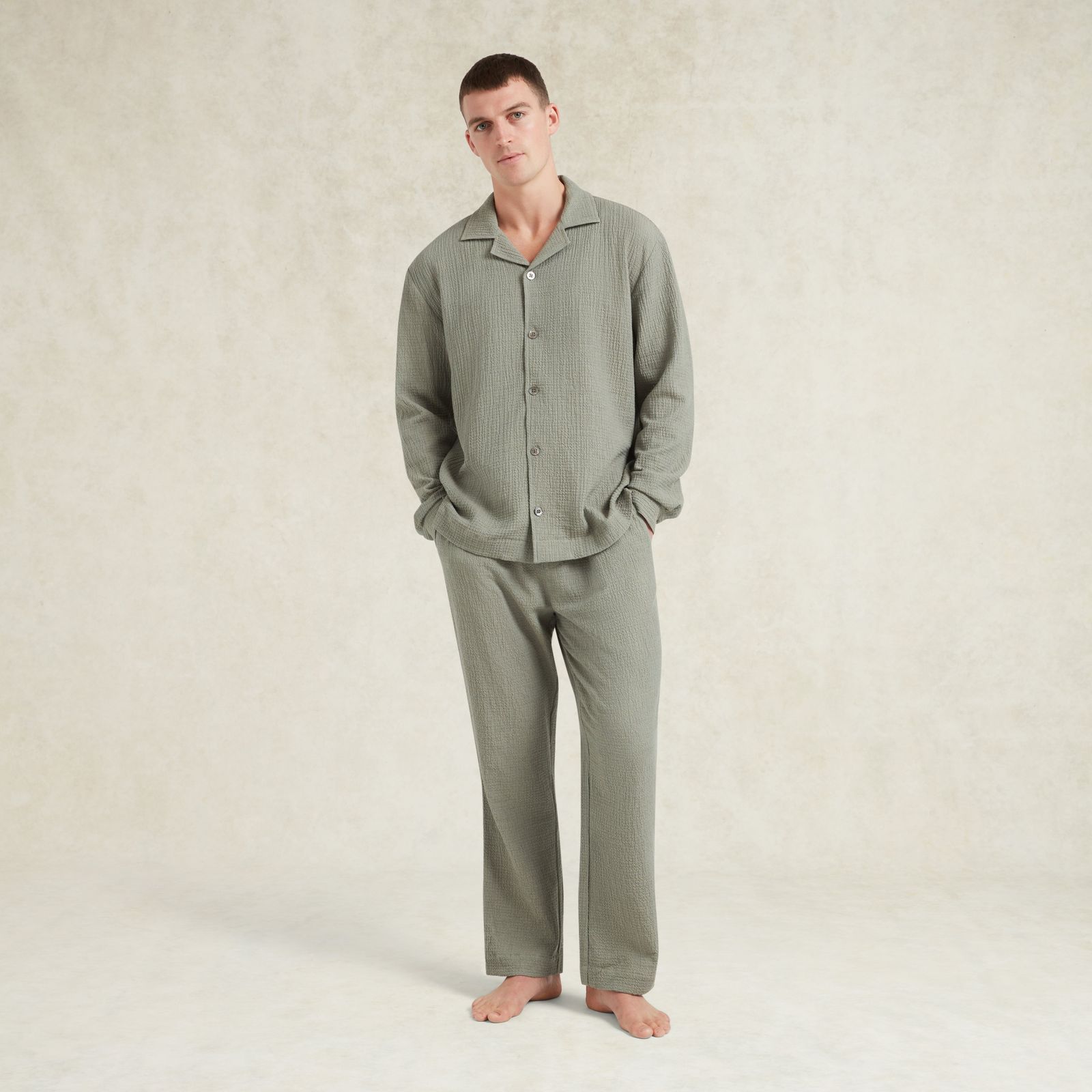 Cotton Cashmere Pyjama Shirt - Sage