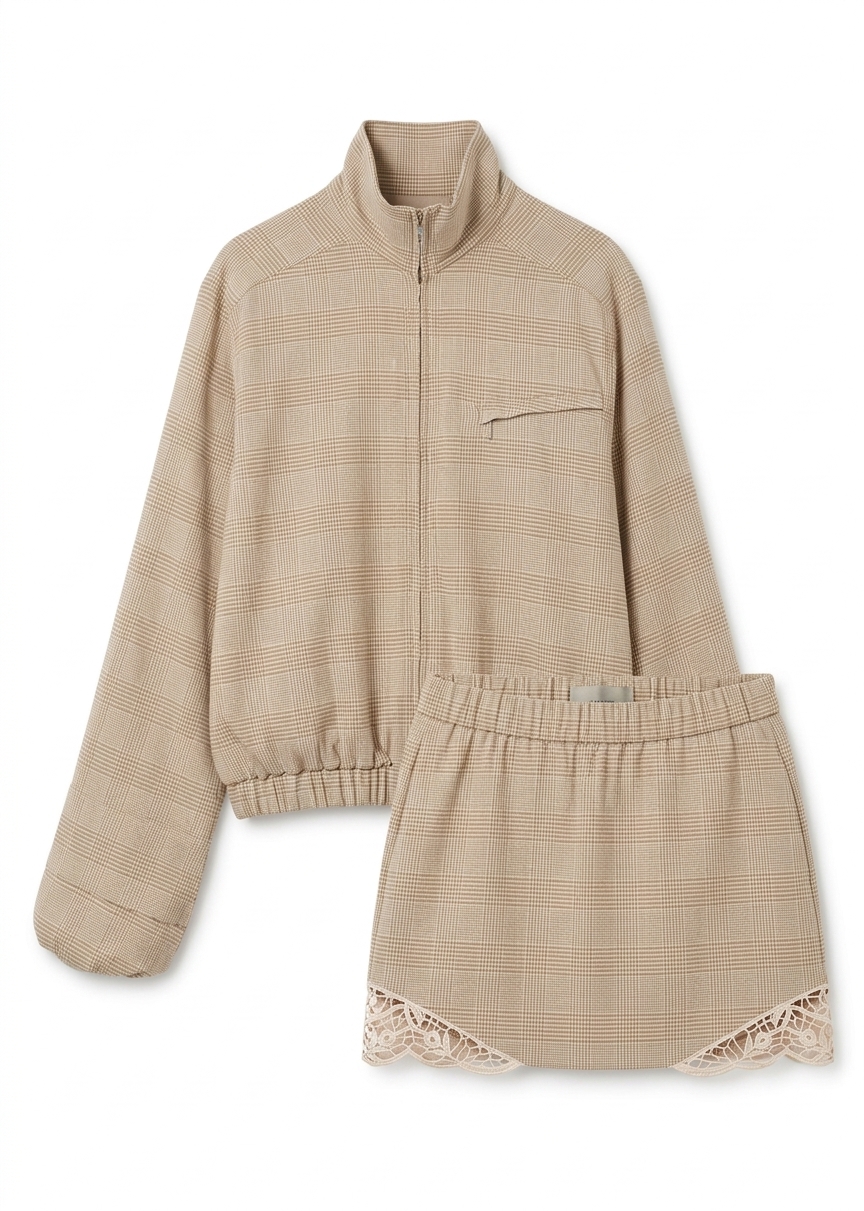 Christopher Esber Batiste Embroidered Handkerchief One Piece - Sepia Check