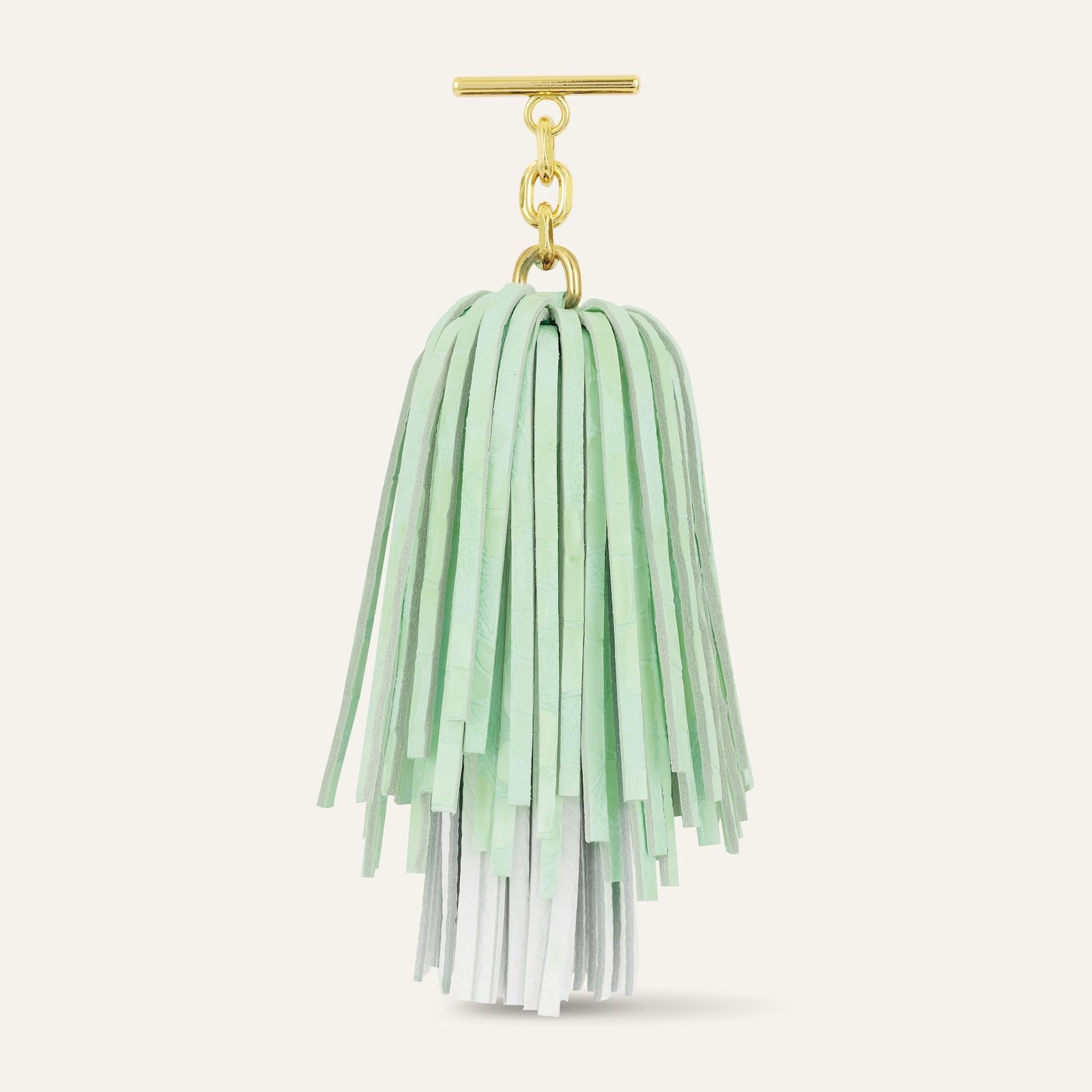 Gemini Pompom | Mint Patent Croc White with Gold hardware