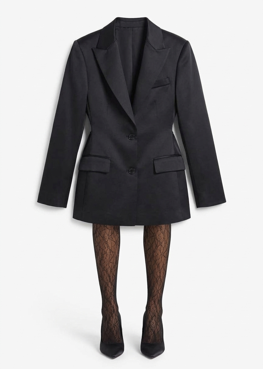Colette Hourglass Satin Blazer - Black