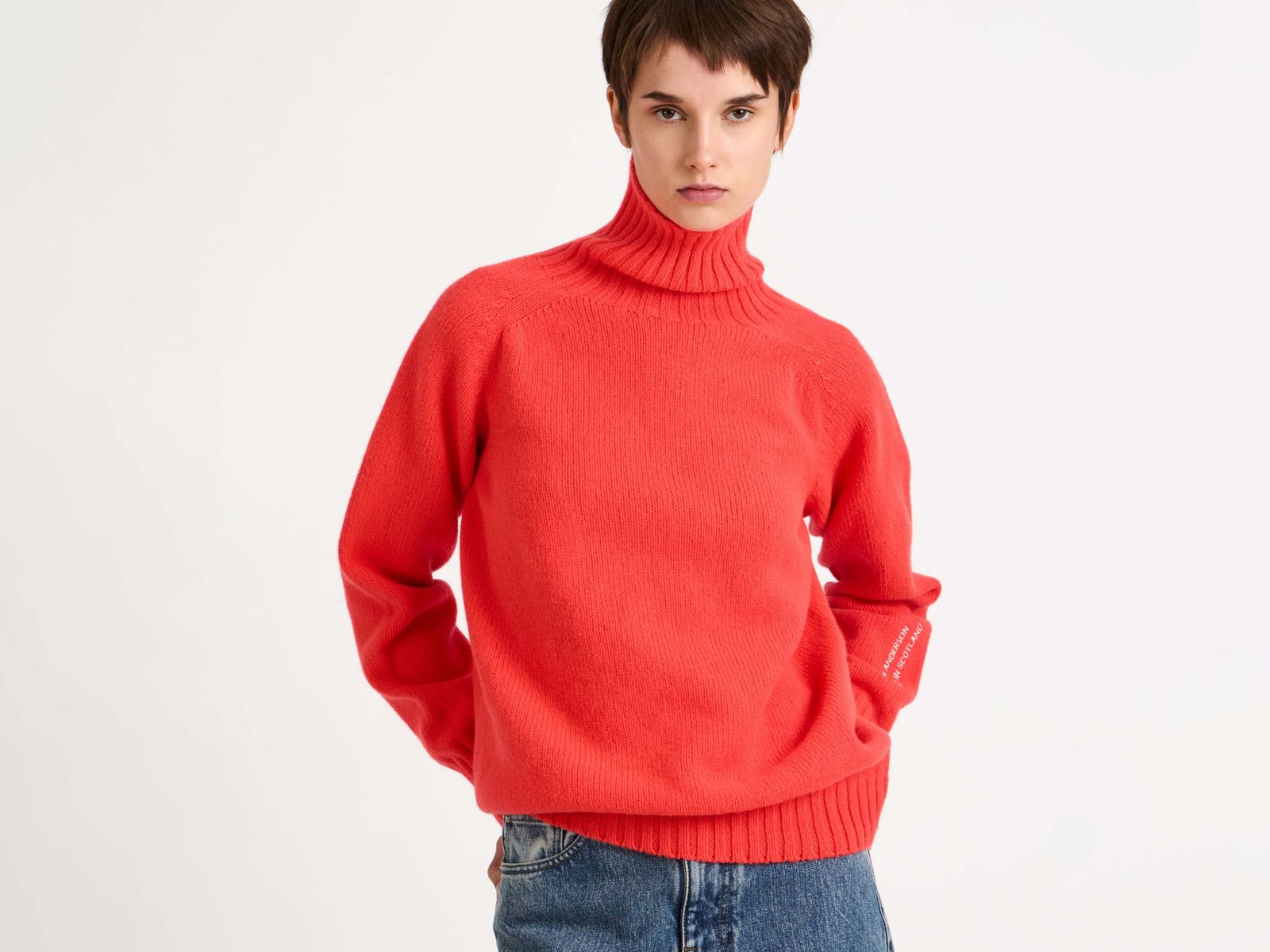 WOMENS TURTLENECK JUMPER IN NEON ORANGE