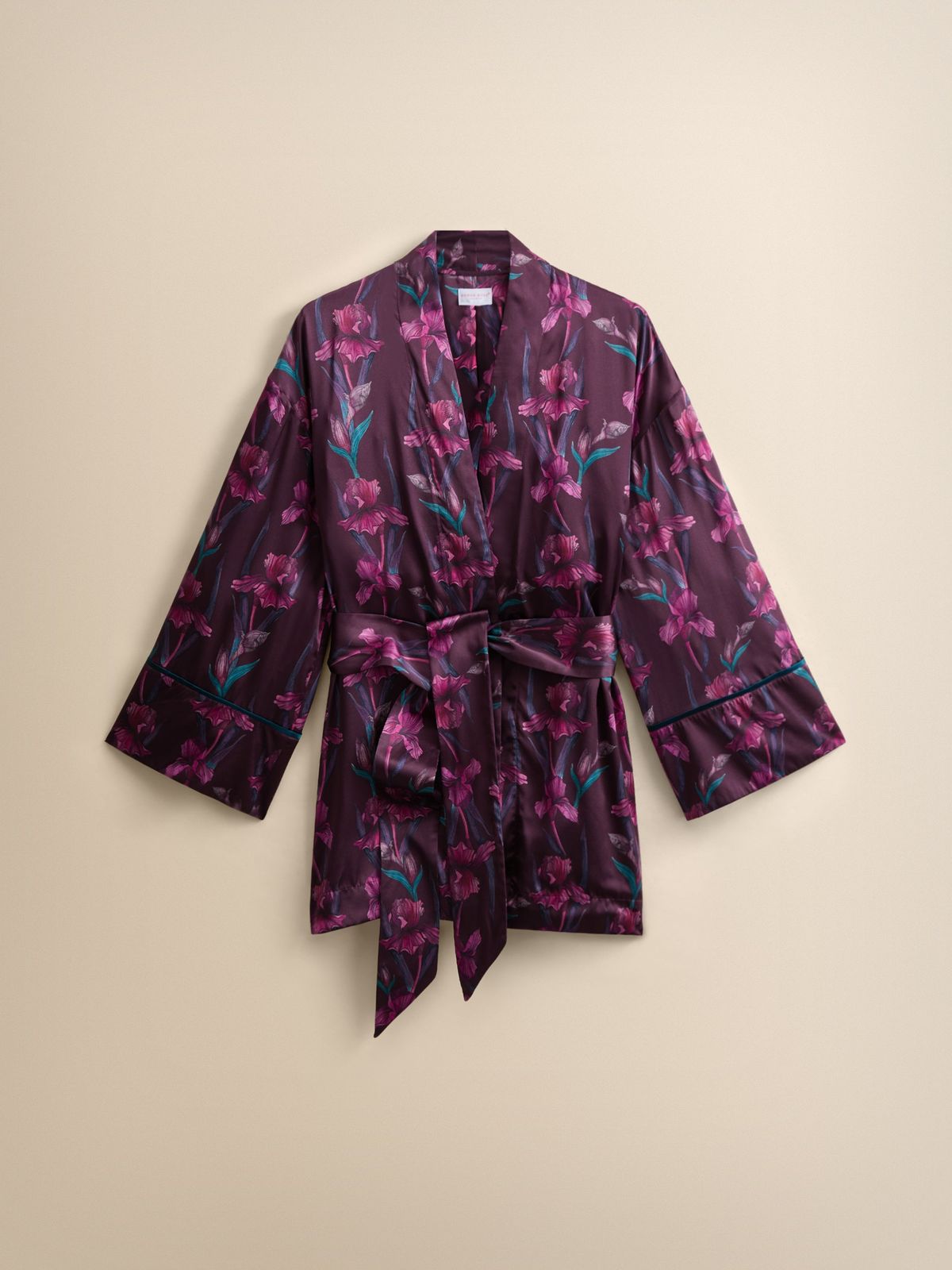 Brindisi Silk Short Dressing Gown Dark Wine Iris