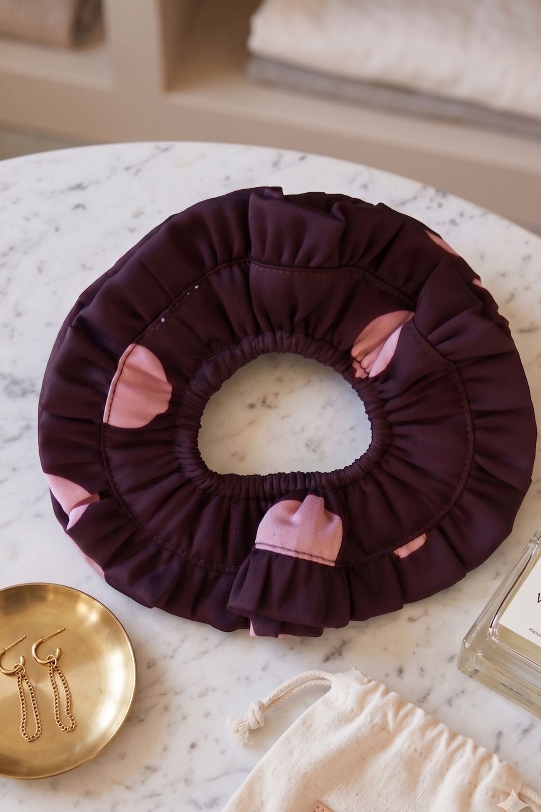 Mable Scrunchie Headband - Burgundy & Pink