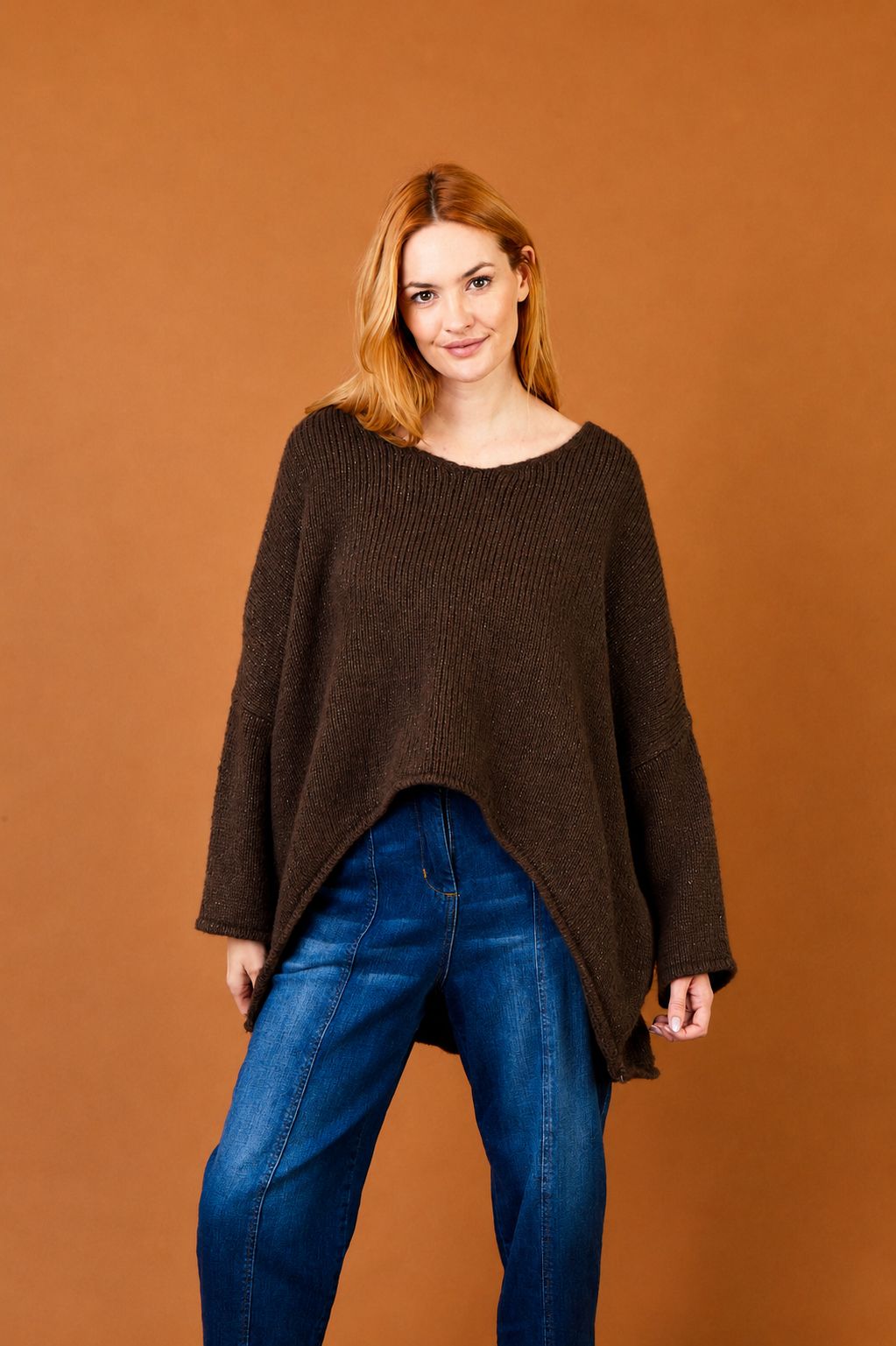 Fortune V Neck Hi Lo Oversize Knit Sweater