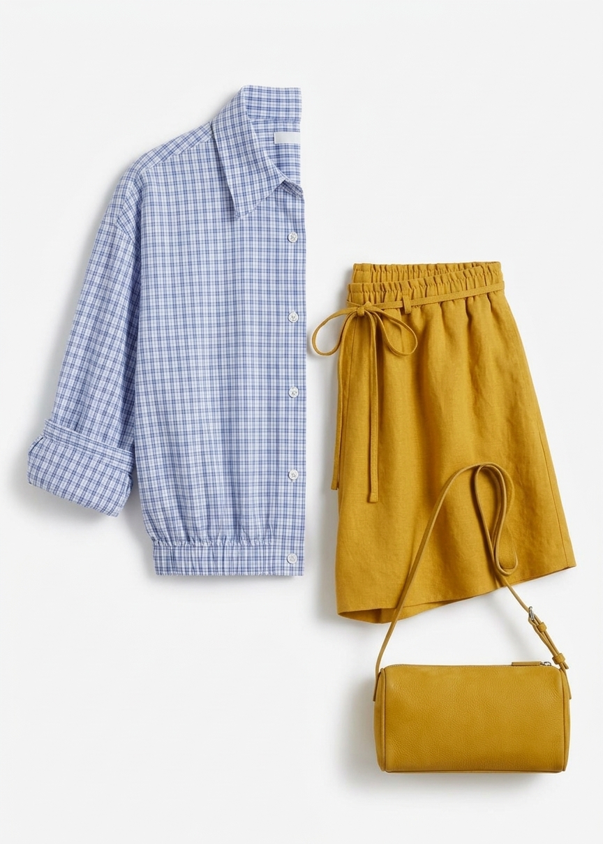 Lison Cropped Shirt - Blue Plaid