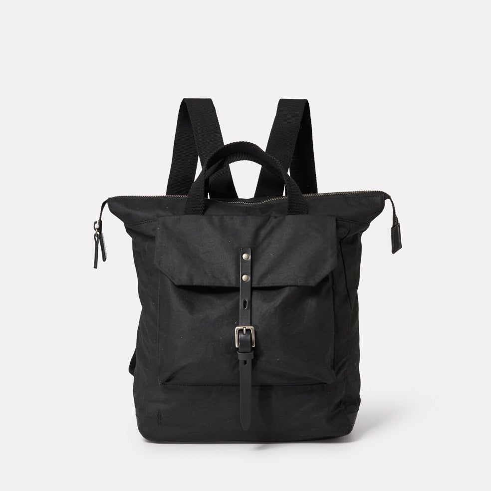 Frances Waxed Cotton Backpack in Black