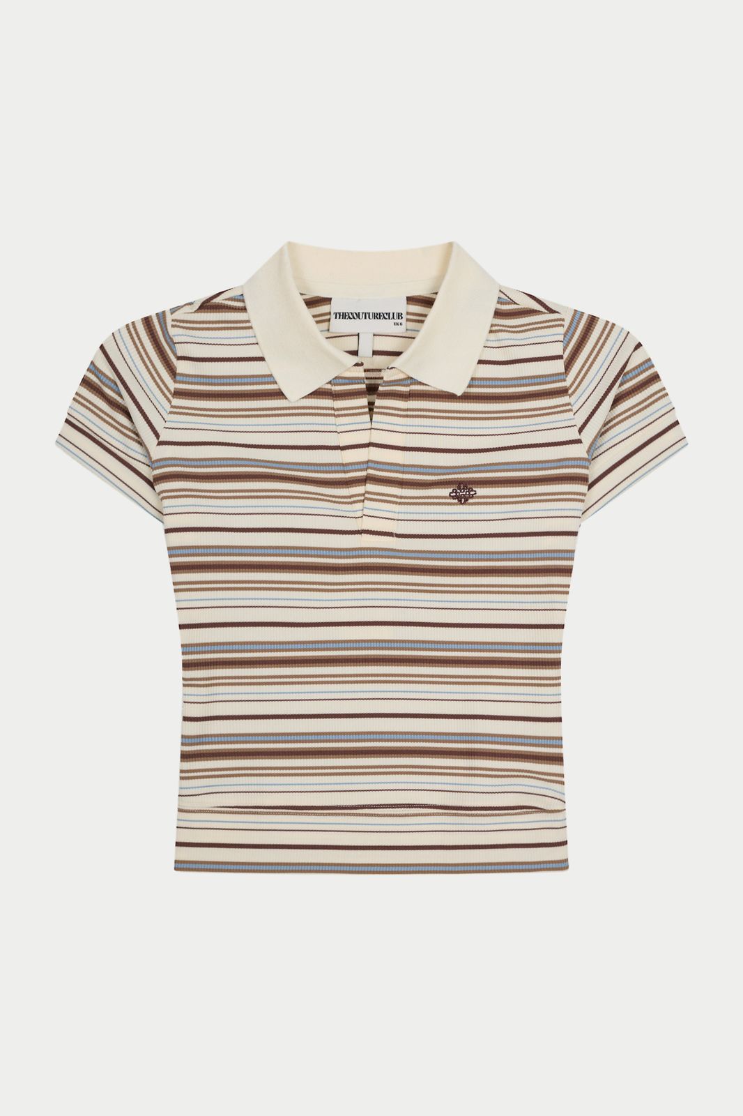 STRIPE SHORT SLEEVE POLO TOP - BEIGE