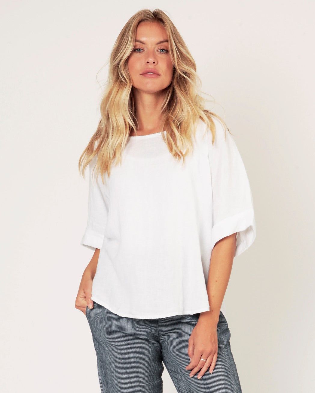 Sofia Linen Cuff Sleeve Top