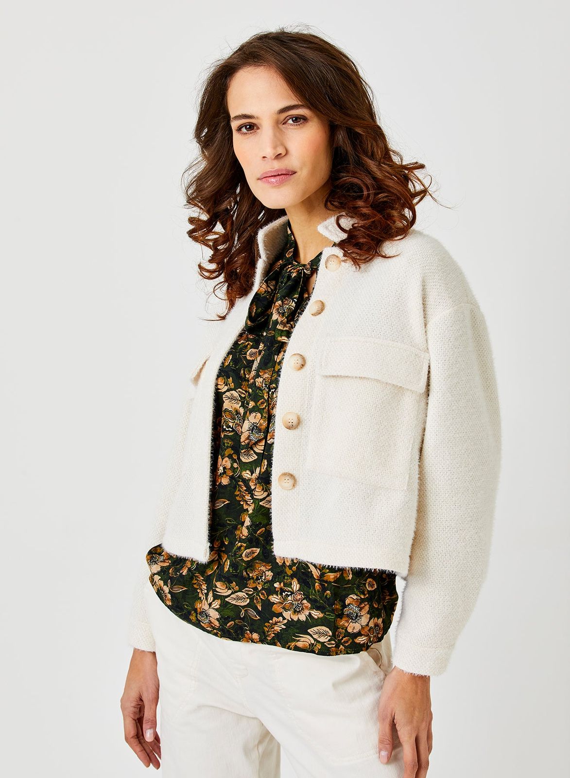 Ingrid Soft Fluffy Jacket With Front Pocket Detail