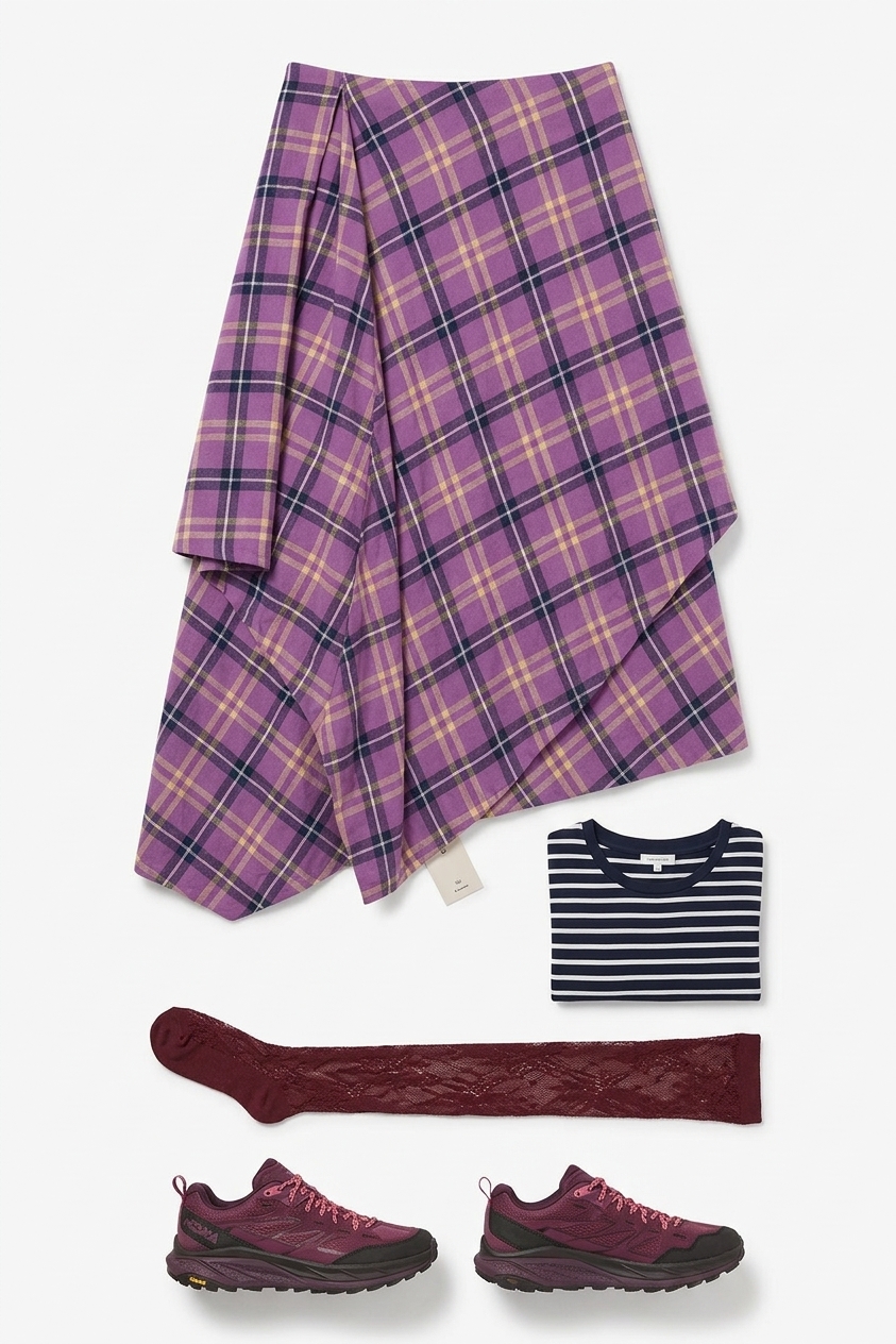 Katana Midi Skirt - Purple Check