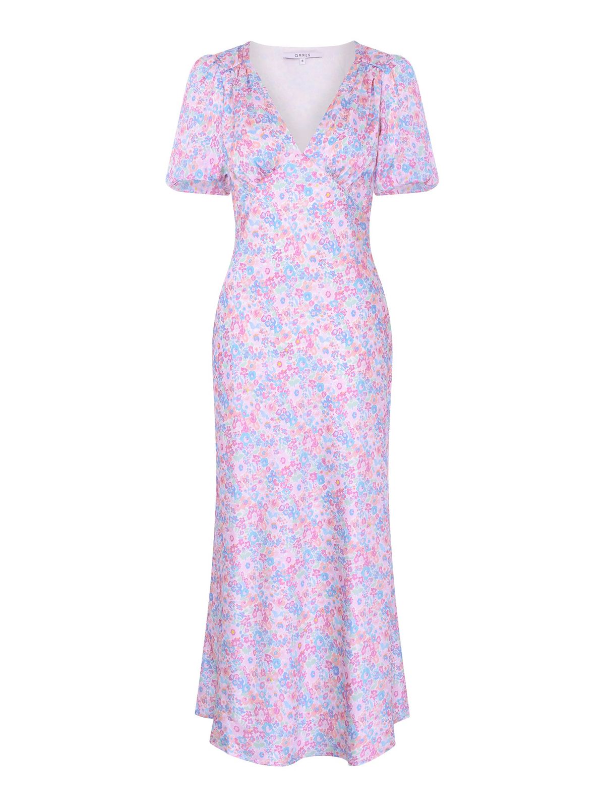 Rosie Ruched Puff Sleeve Dress In Sketched Floral Print