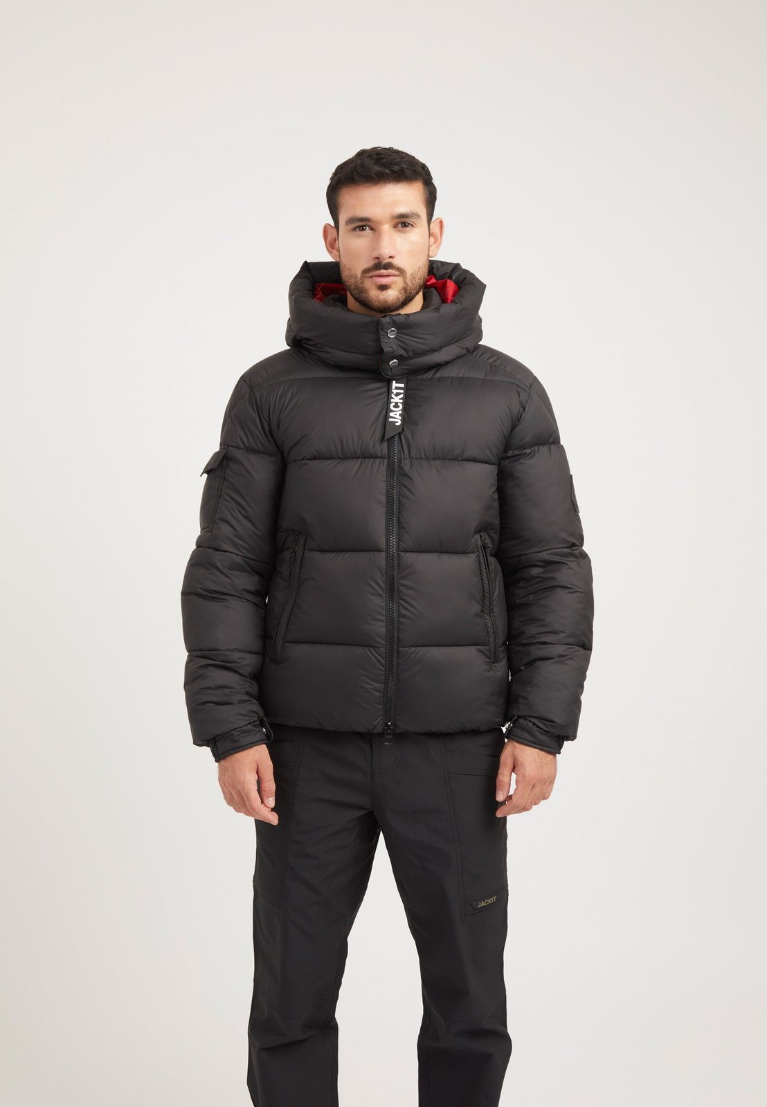EZ Puffer Racer Jacket Black Cherry Red