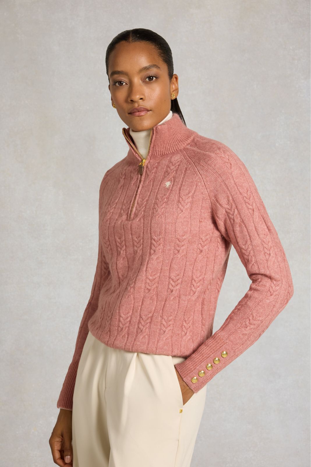 Bridget Quarter Zip Knit (Antique Rose)