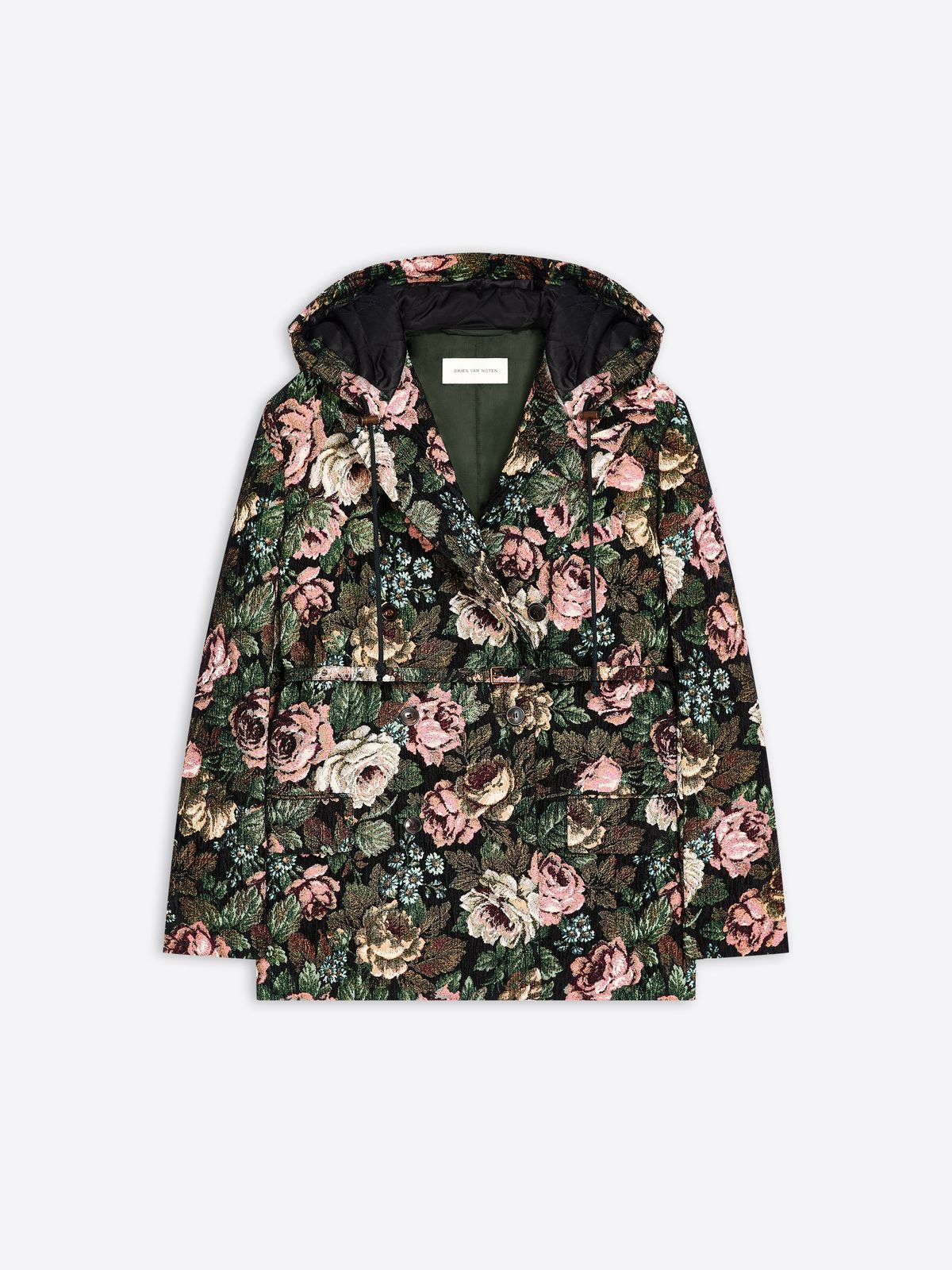 Hooded floral peacoat