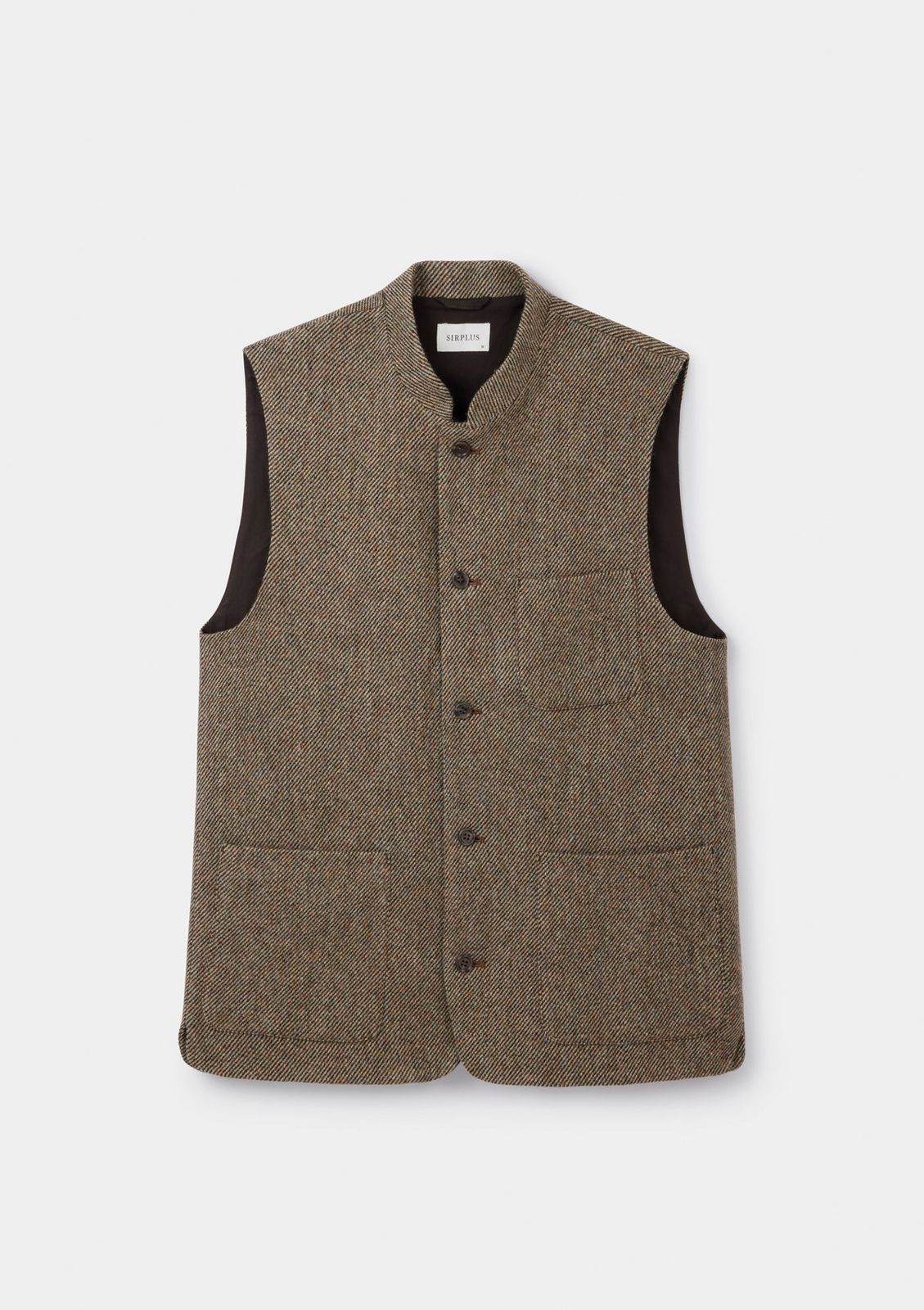 Peat Brown Twill Donegal Tweed Nehru Waistcoat