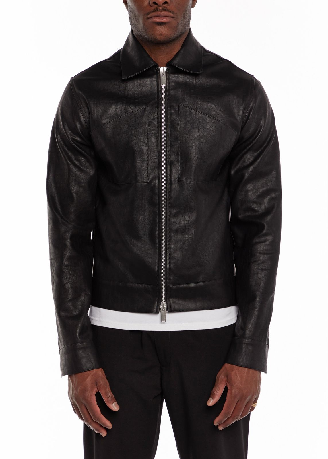 Black Zipped Vegan Leather Jacket