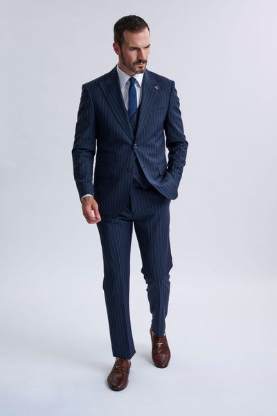 Amedeo 3-Piece Navy Pinstripe Suit