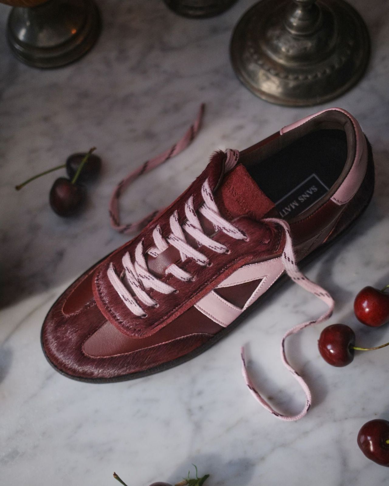 Hera Low Top Trainers - Cherry Leather, Calf Hair & Blush Pink Leather