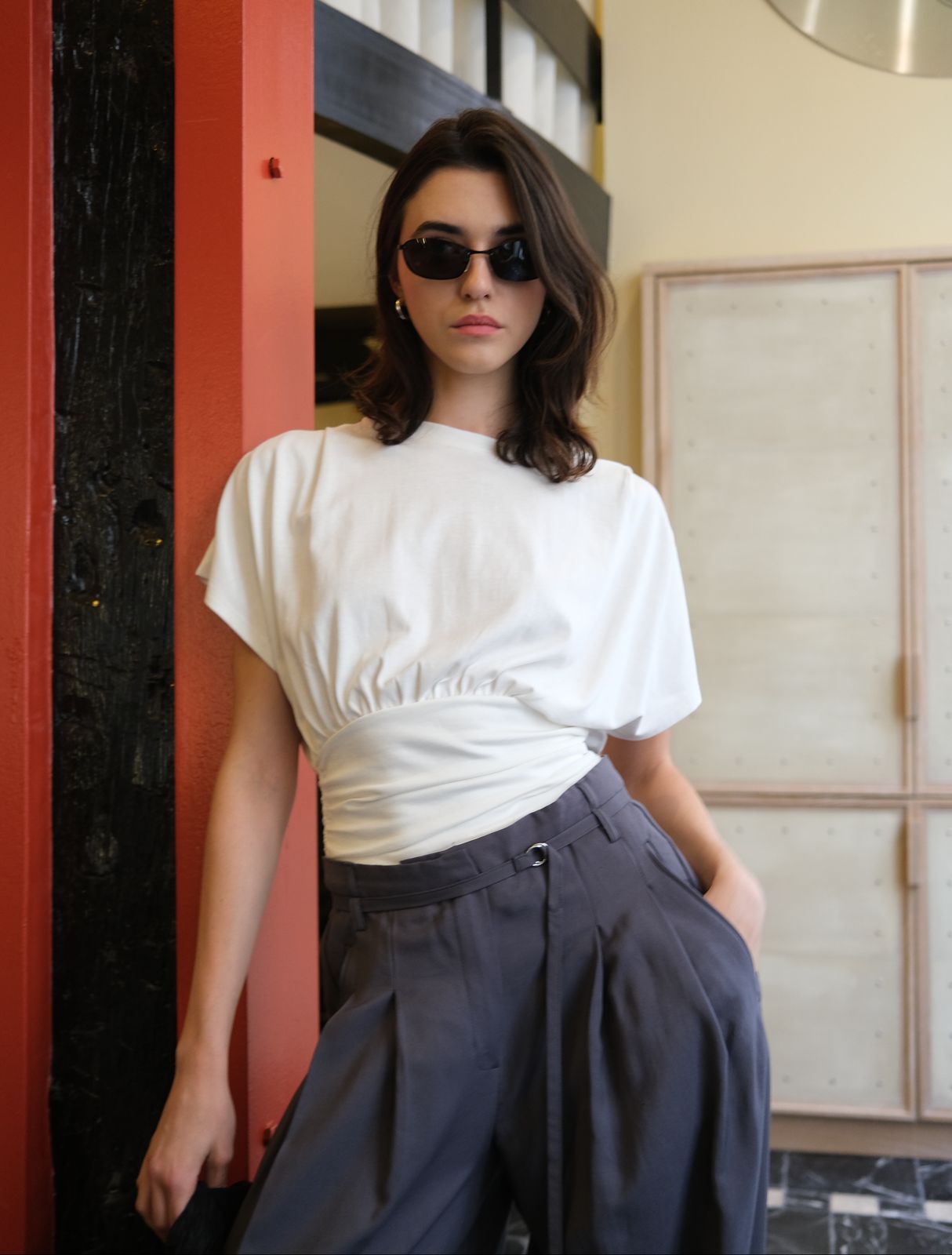 Wren Rouch Hem Tee in Chalk
