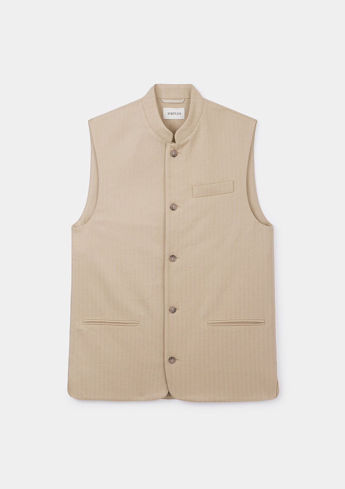 Sand Herringbone Cotton Linen Nehru Waistcoat