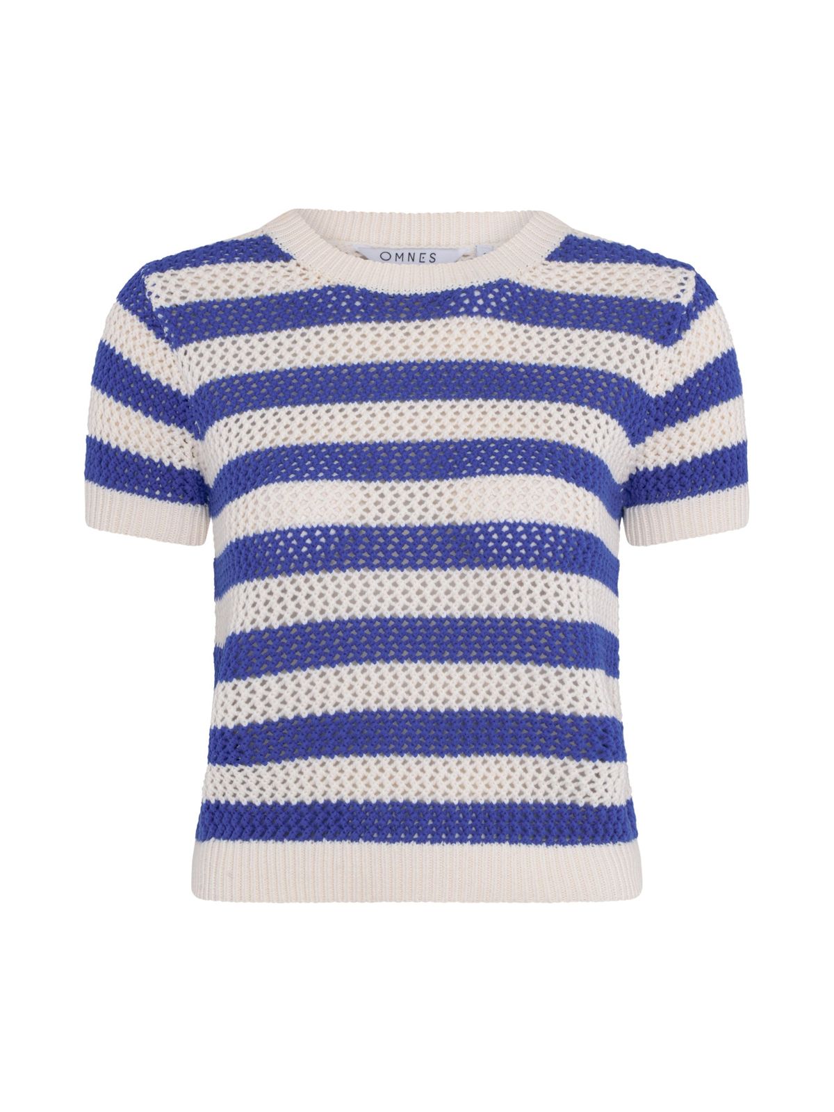Lexi Stripe Crochet Jumper In Blue And Cream